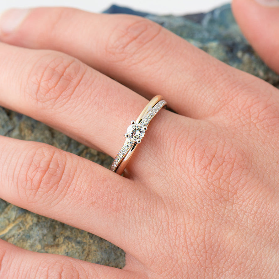 Round Diamond Three Tone Ring