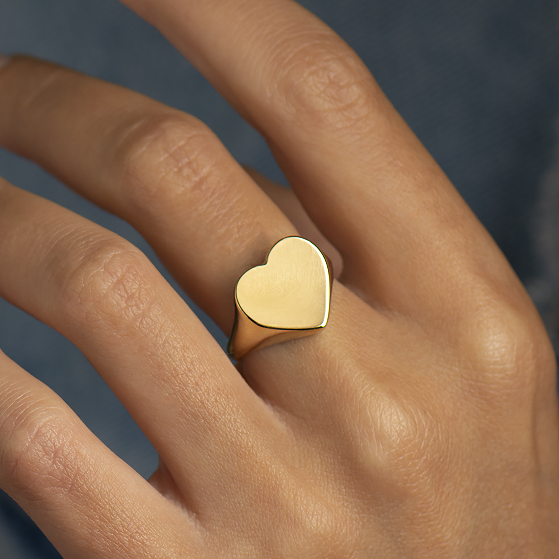 Biggest Heart store Signet Ring - Thin Rectangle Ring - Sterling Silver OR 14k White Gold OR 14k Yellow Gold - Hand Engraved Engraving Hearts