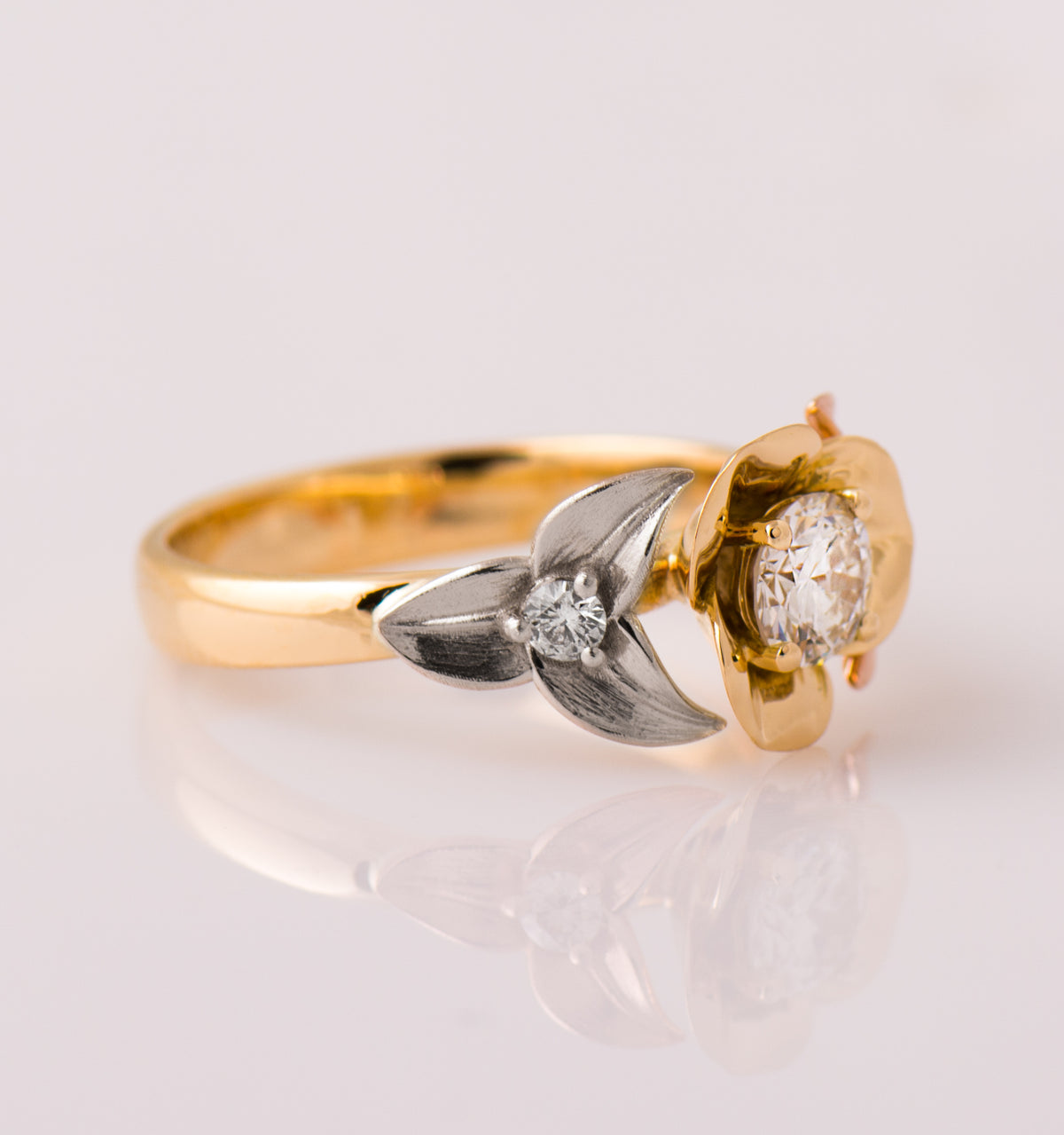 Two Tone Flower And Leaf Ring