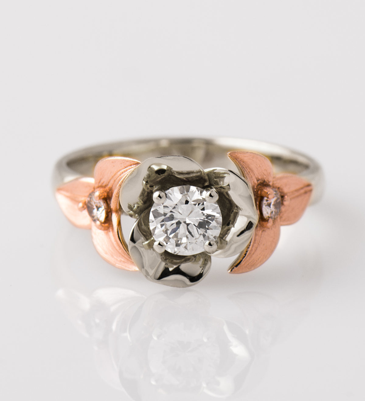 Two Tone Flower And Leaf Ring