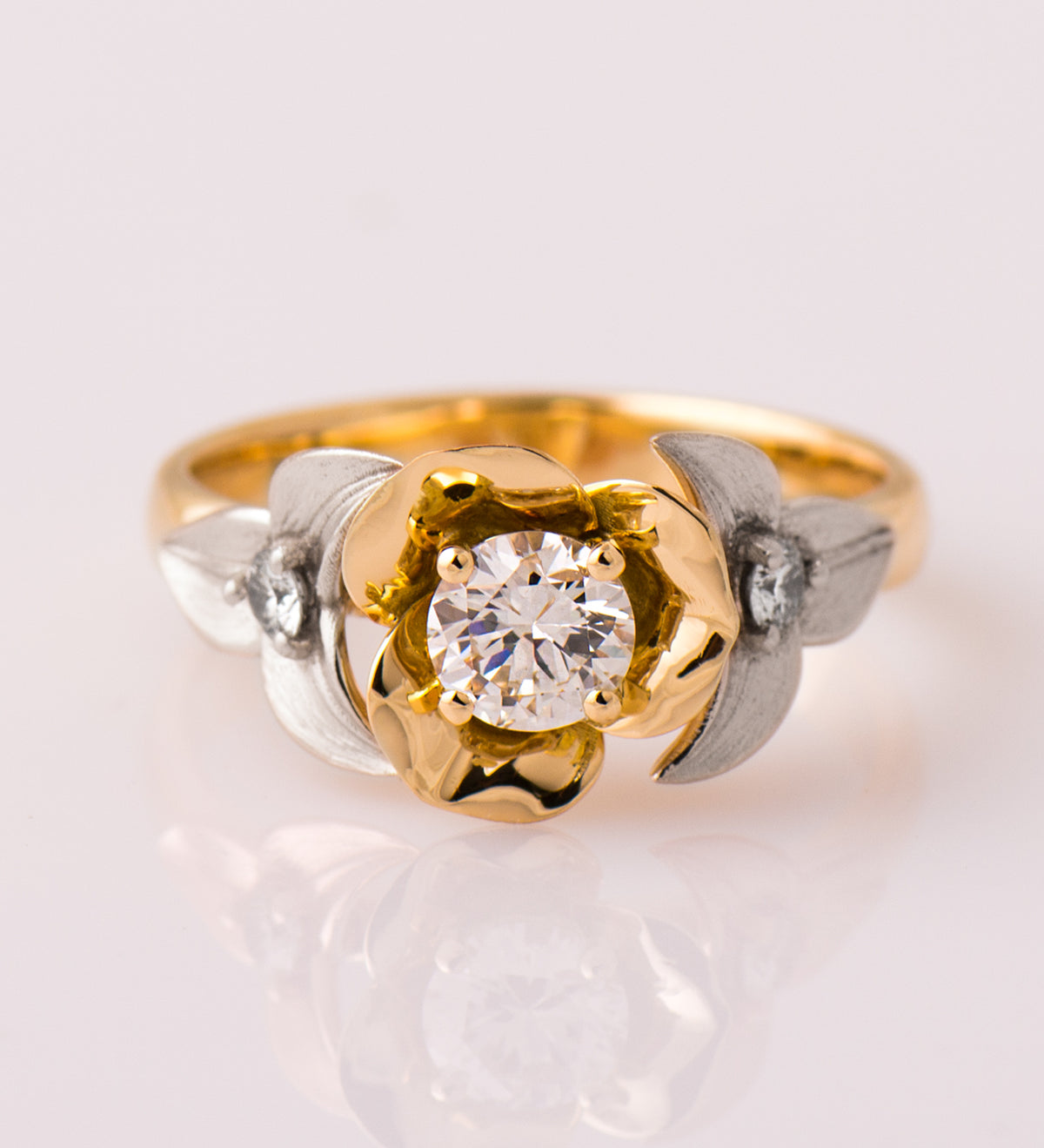 Two Tone Flower And Leaf Ring