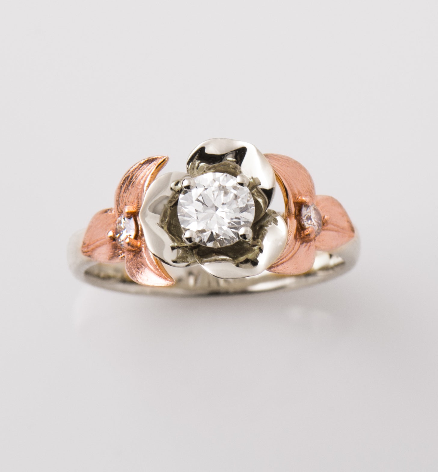 Two Tone Flower And Leaf Ring