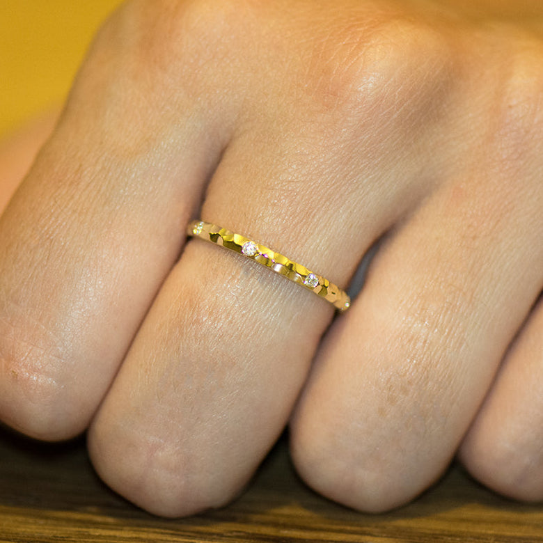 2 MM Evenly Spaced Eternity Diamond Ring - Hammered