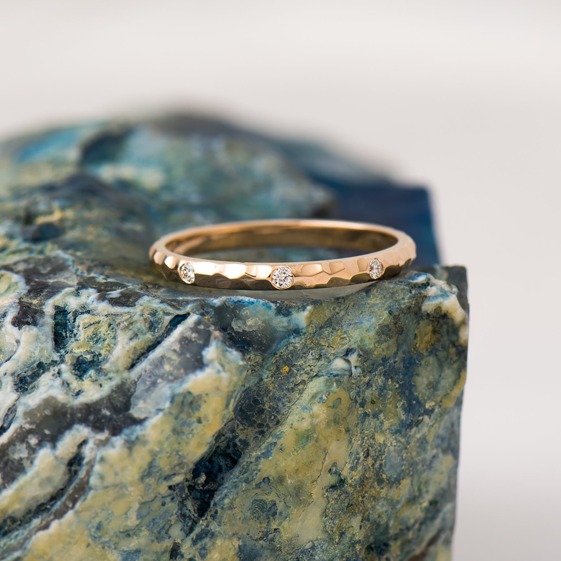 2 MM Evenly Spaced Eternity Diamond Ring - Hammered