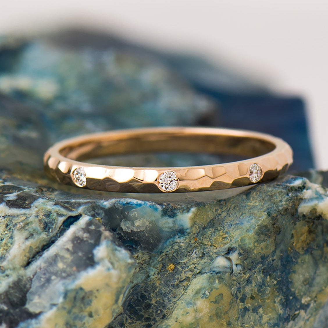 2 MM Evenly Spaced Eternity Diamond Ring - Hammered