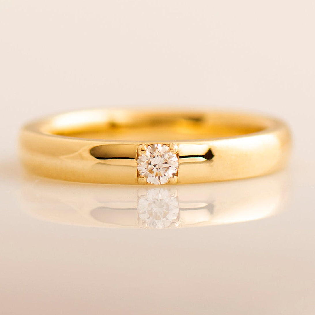 3 mm Single Diamond Ring - 14K Yellow Gold
