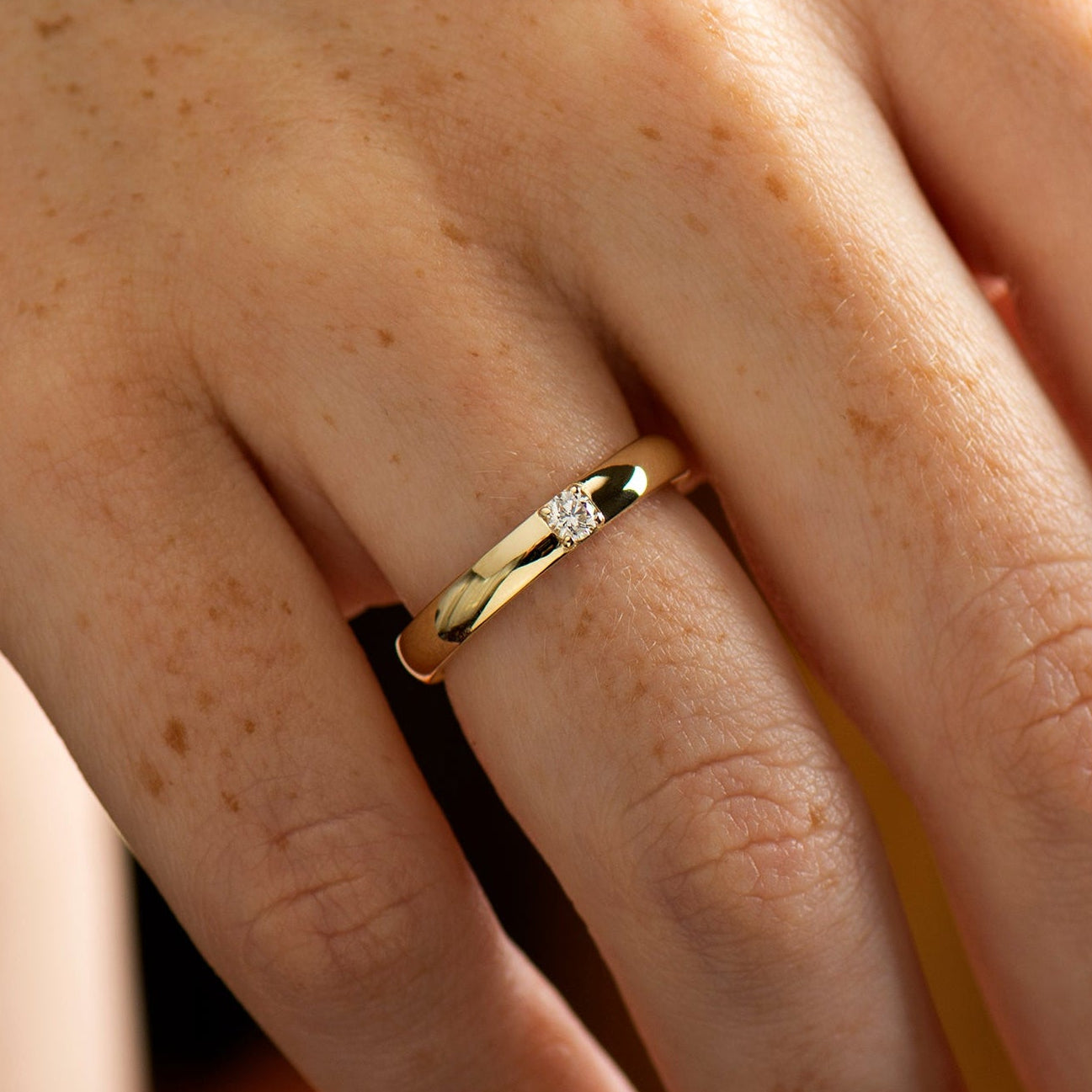 3 mm Single Diamond Ring - 14K Yellow Gold