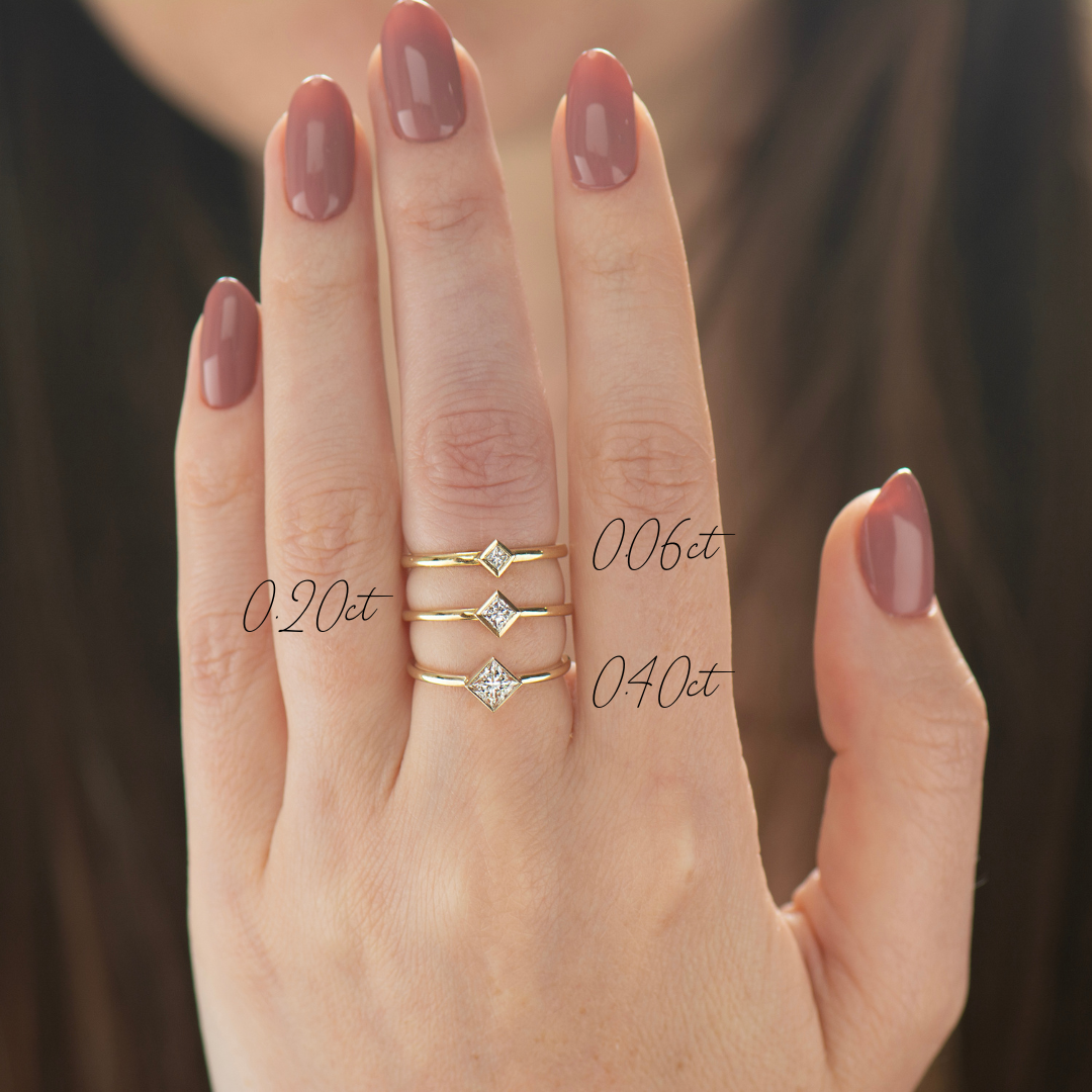 0.2 Carat Princess Cut Diamond Ring - 14K Yellow Gold