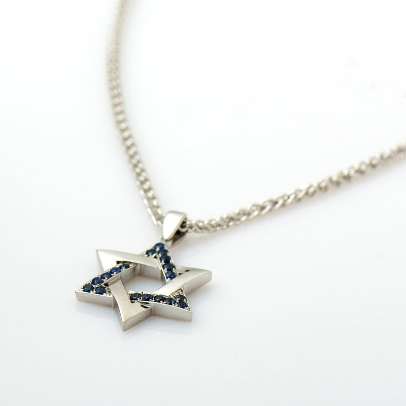 Blue Sapphires Star Of David Interlocked Necklace