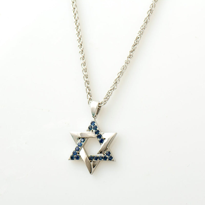Blue Sapphires Star Of David Interlocked Necklace