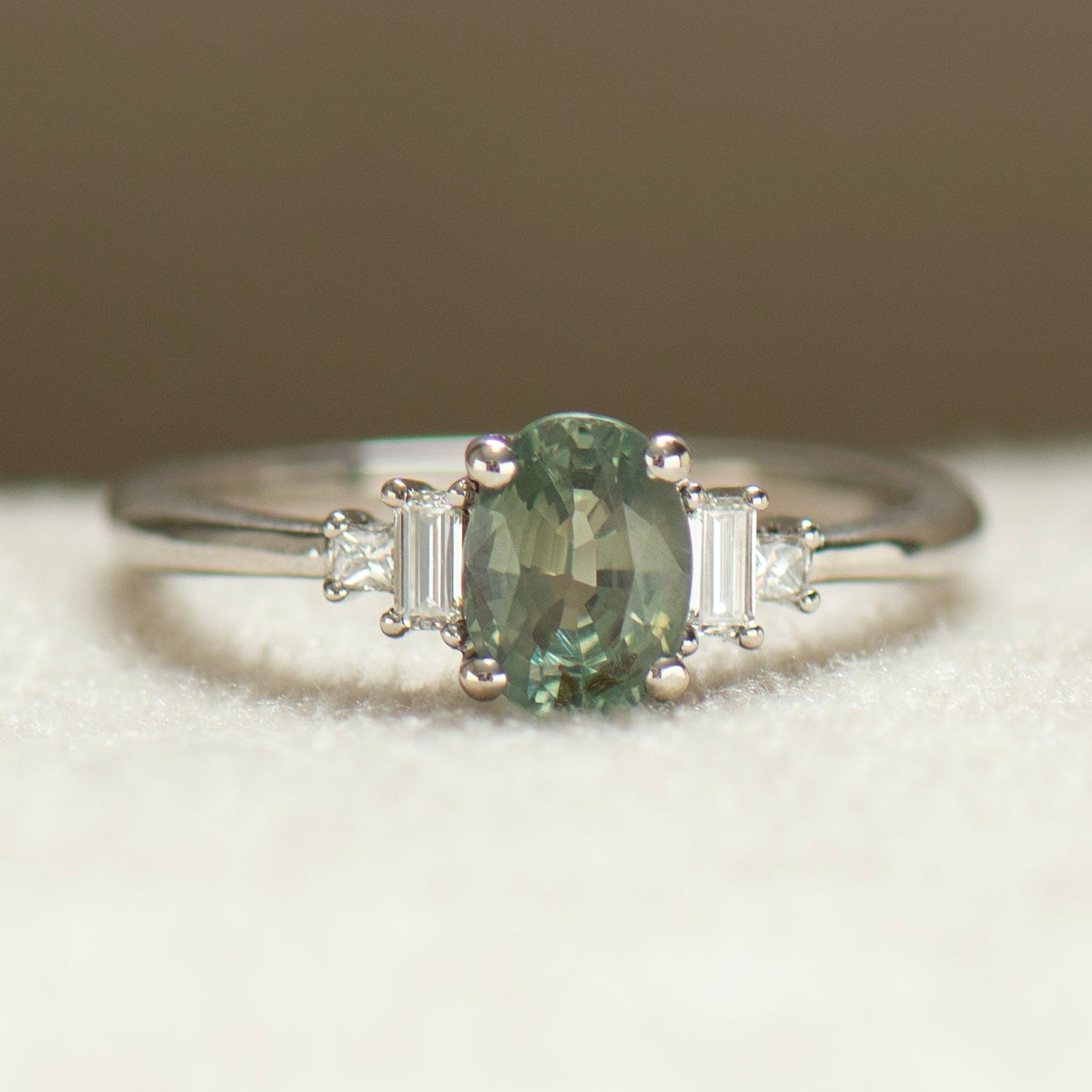 Art Deco Green Sapphire Engagement Ring