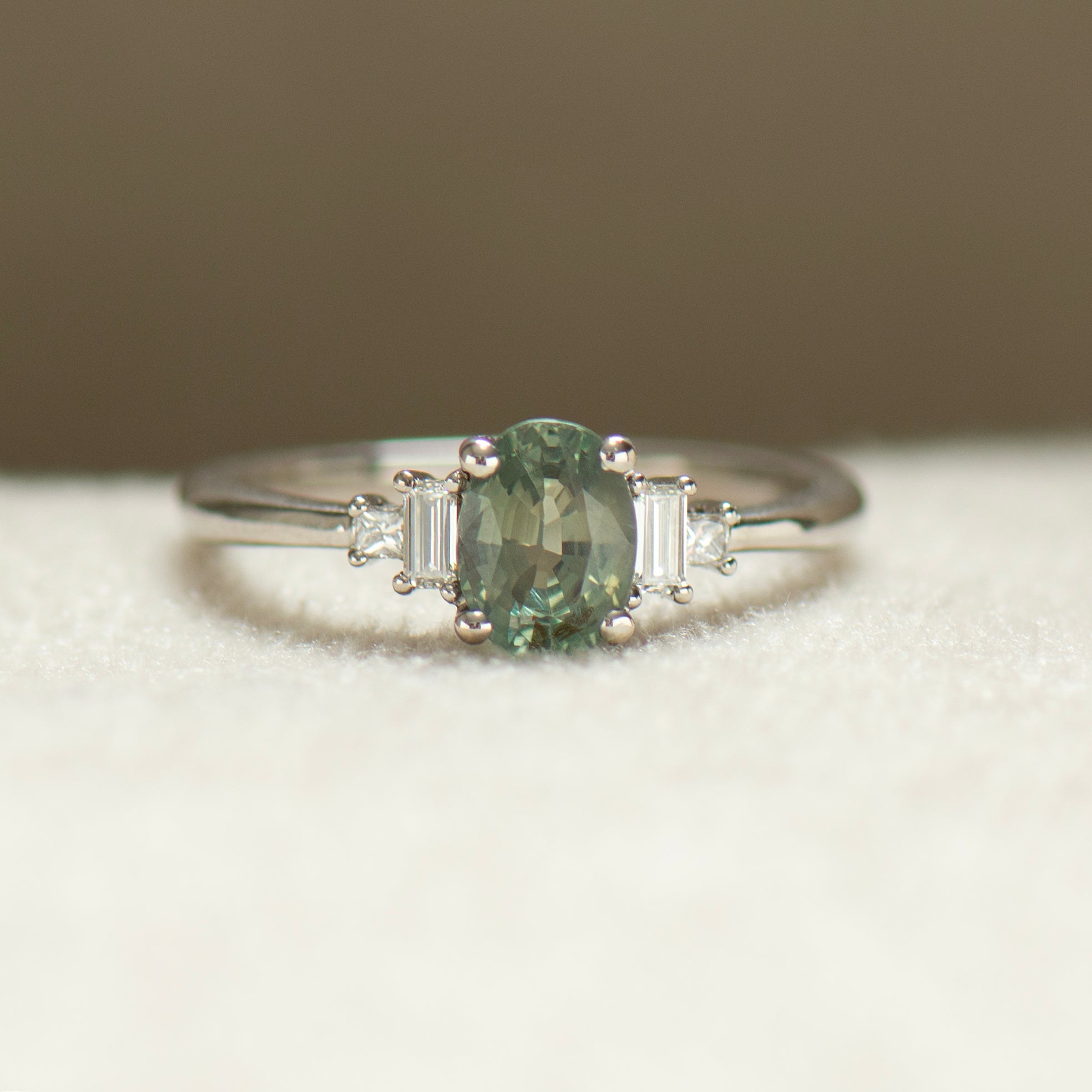 Art Deco Green Sapphire Engagement Ring