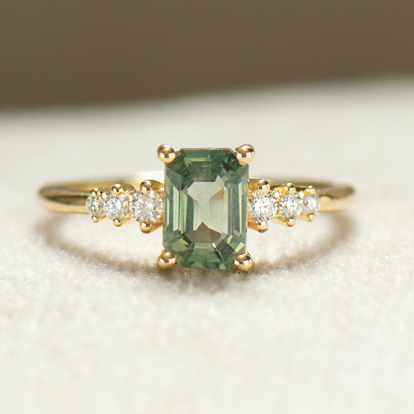 Emerald Cut Green Sapphire Engagement Ring