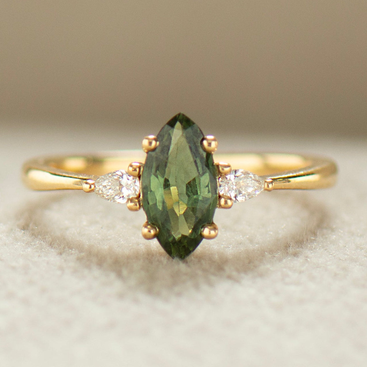 Green Sapphire Engagement Ring - Marquise