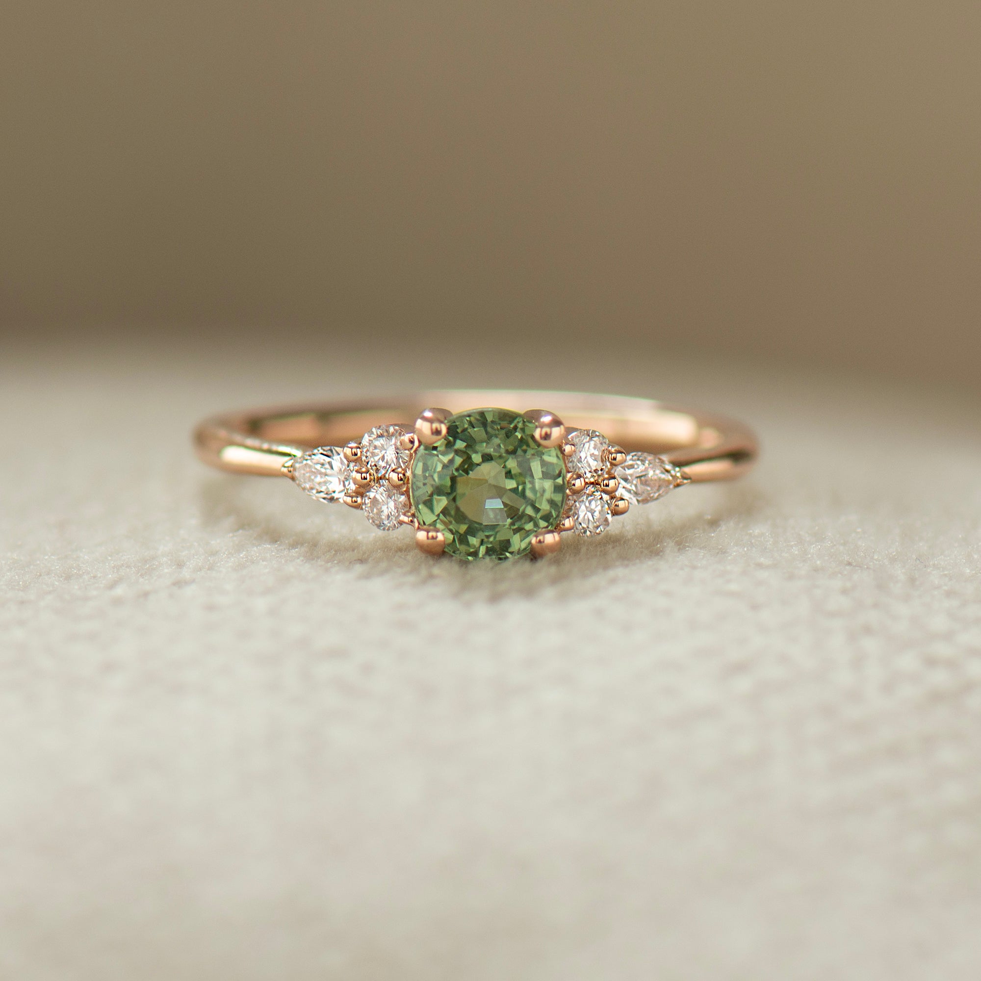 Round Cluster Green Sapphire Engagement Ring