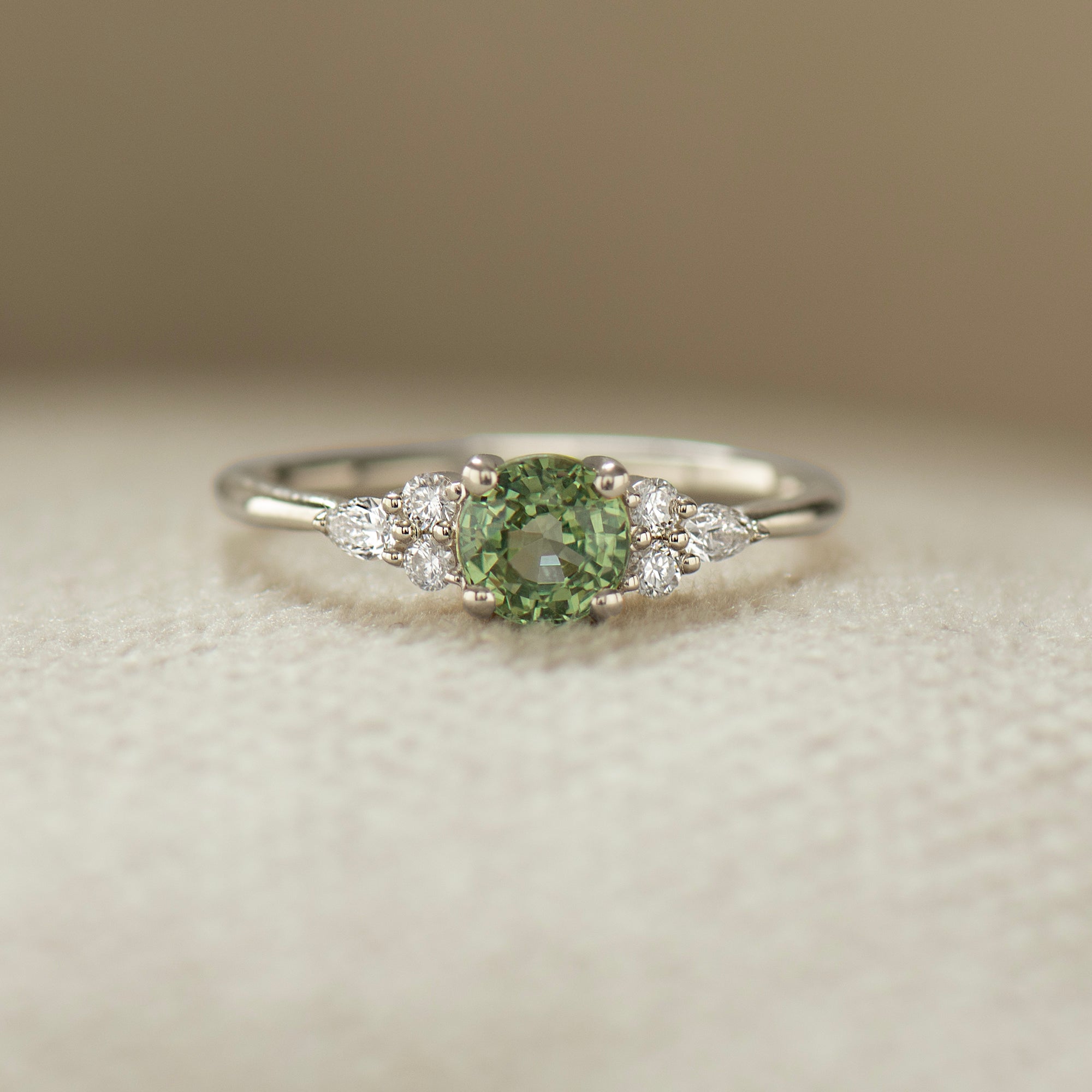 Round Cluster Green Sapphire Engagement Ring