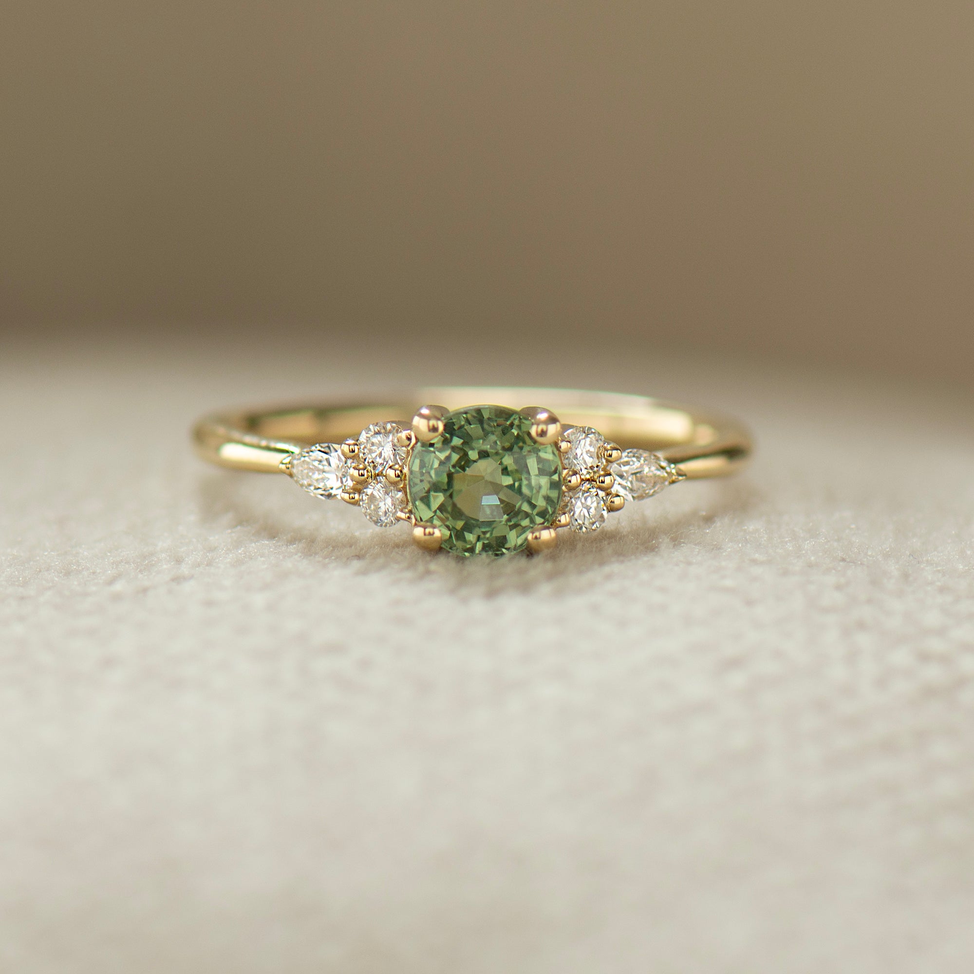 Round Cluster Green Sapphire Engagement Ring