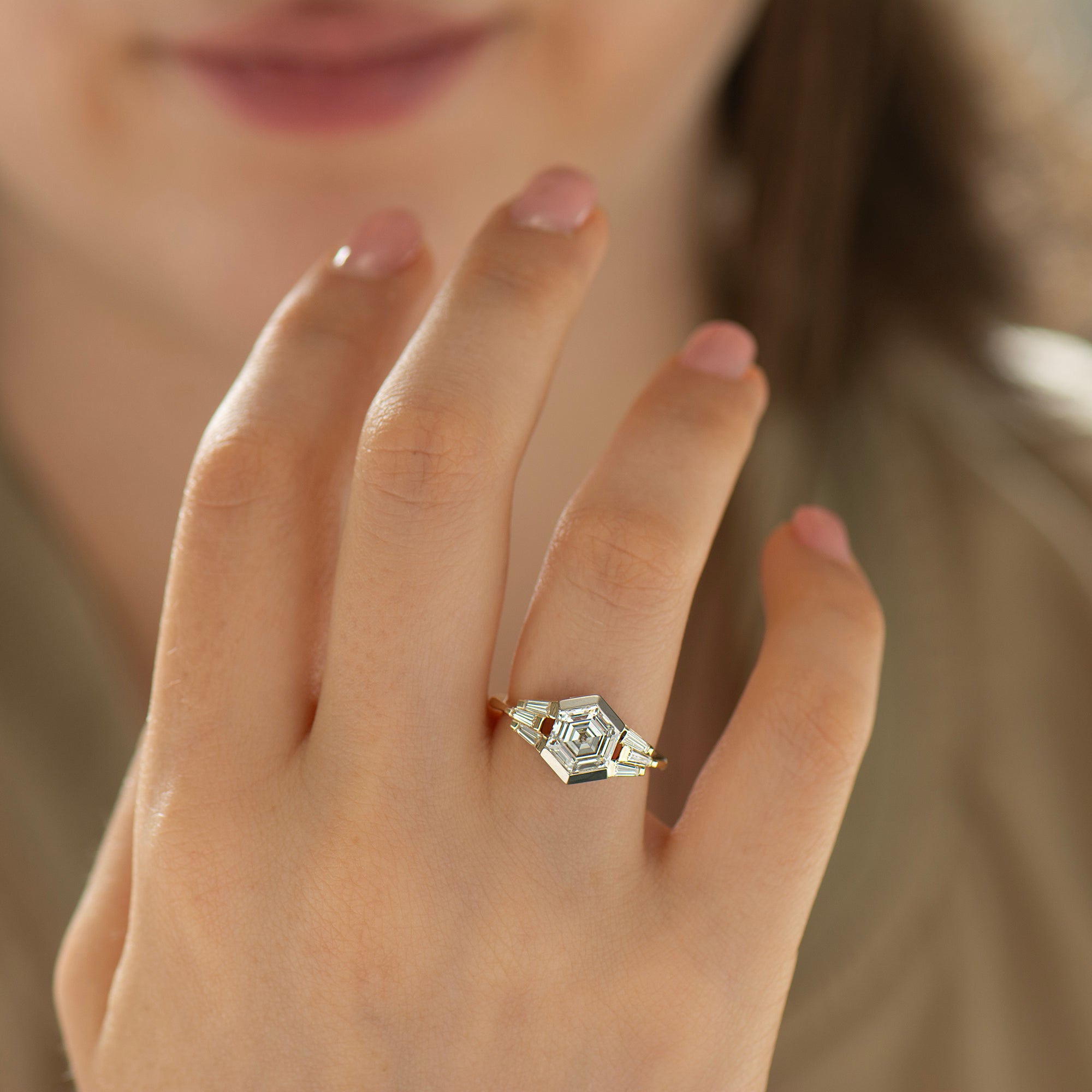 Unique Hexagon Diamond Ring
