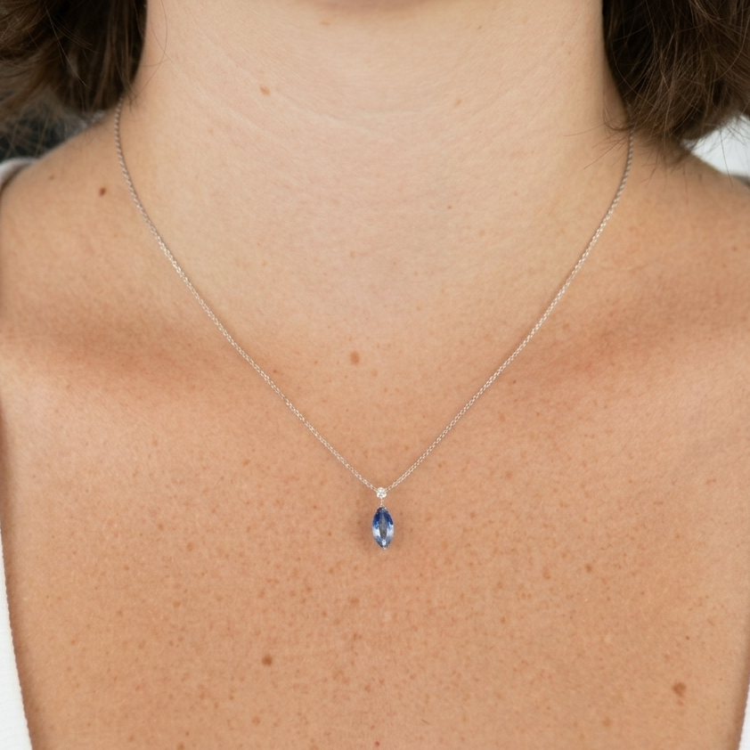 Marquise Bright Blue Sapphire Necklace