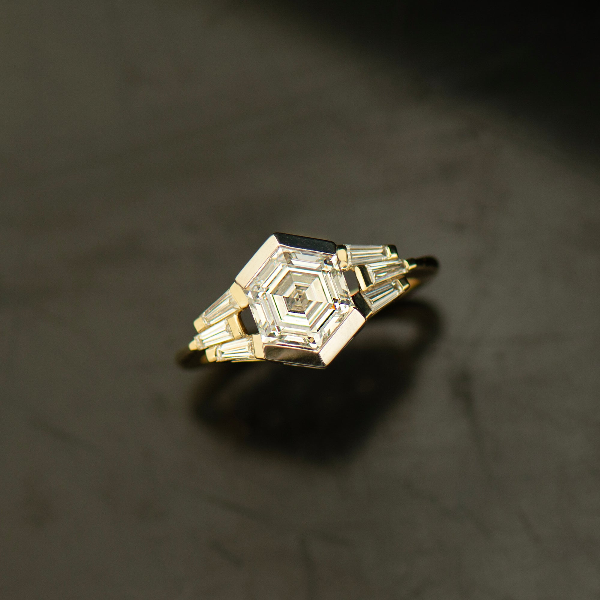 Unique Hexagon Diamond Ring