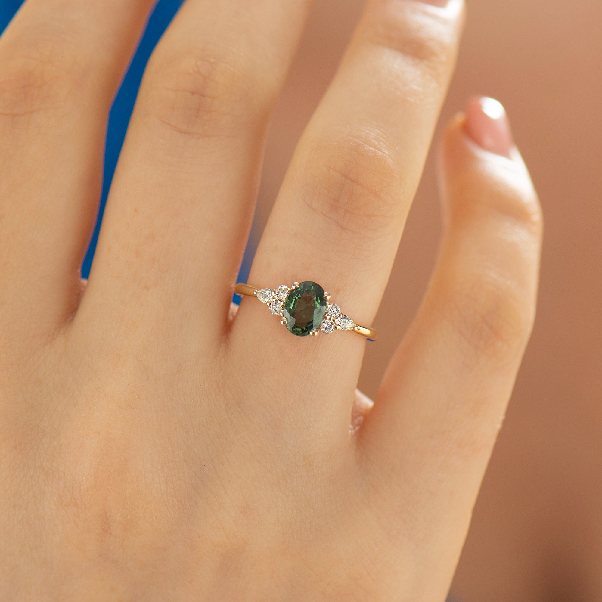 Forest Green Sapphire Engagement Ring