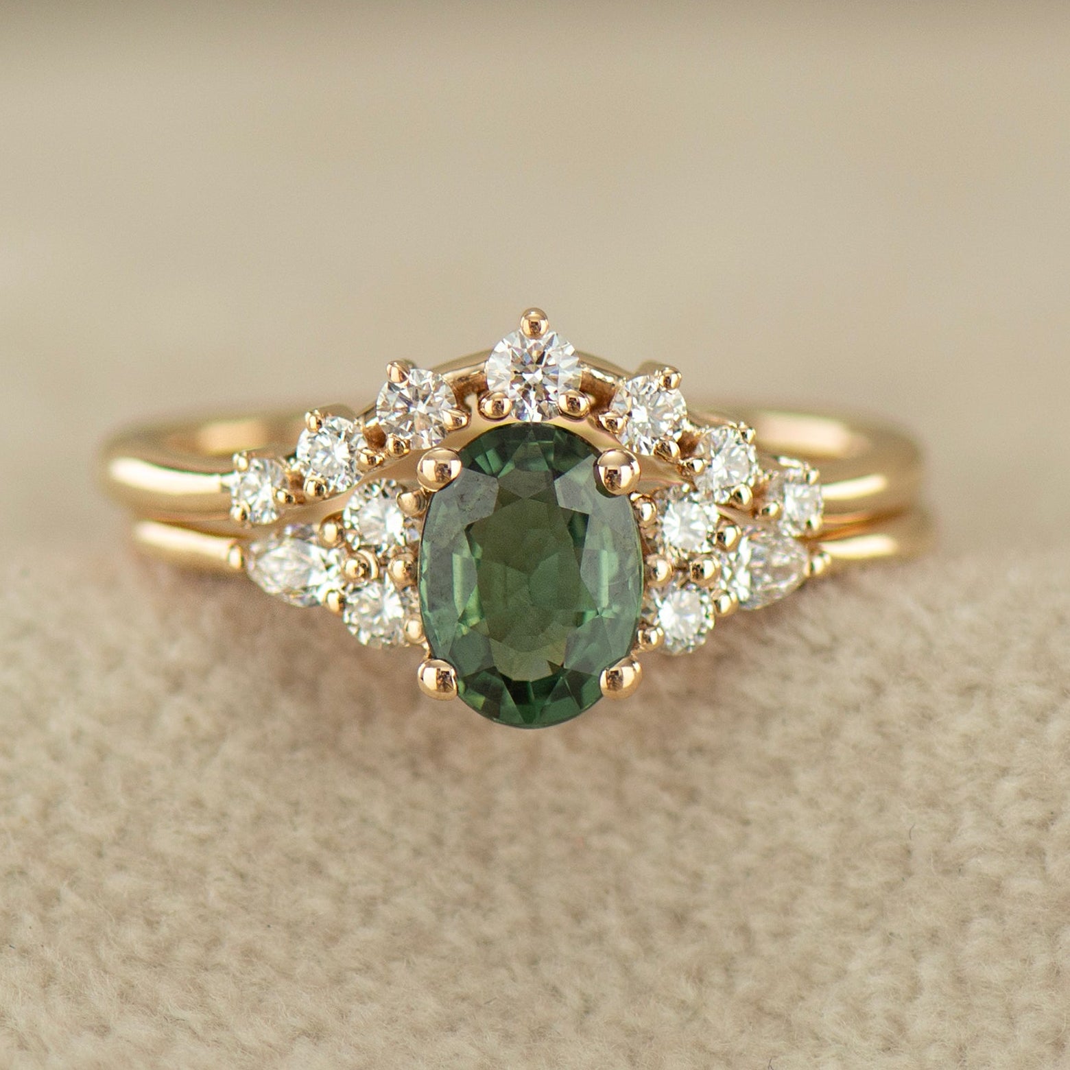 Forest Green Sapphire Engagement Set