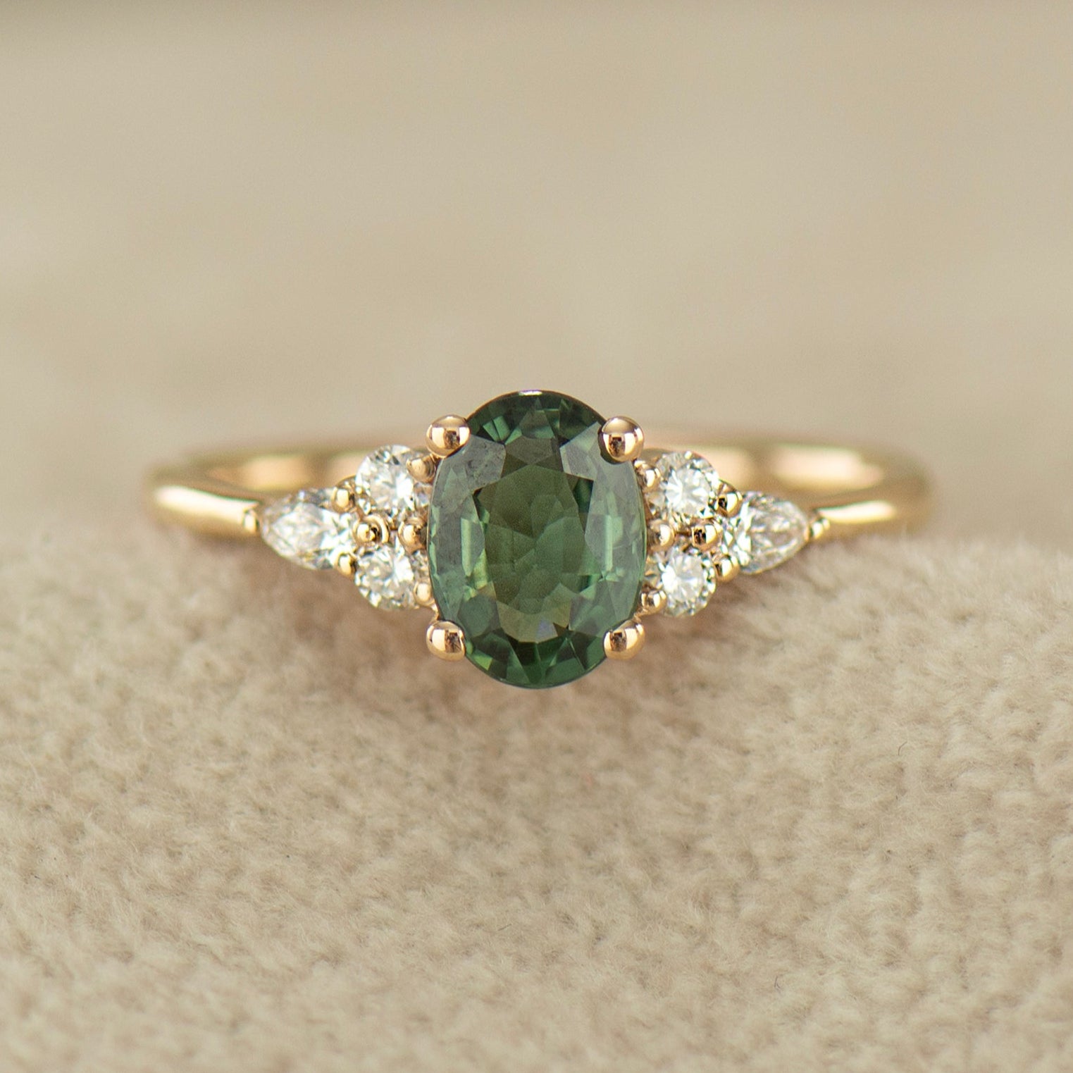 Forest Green Sapphire Engagement Ring