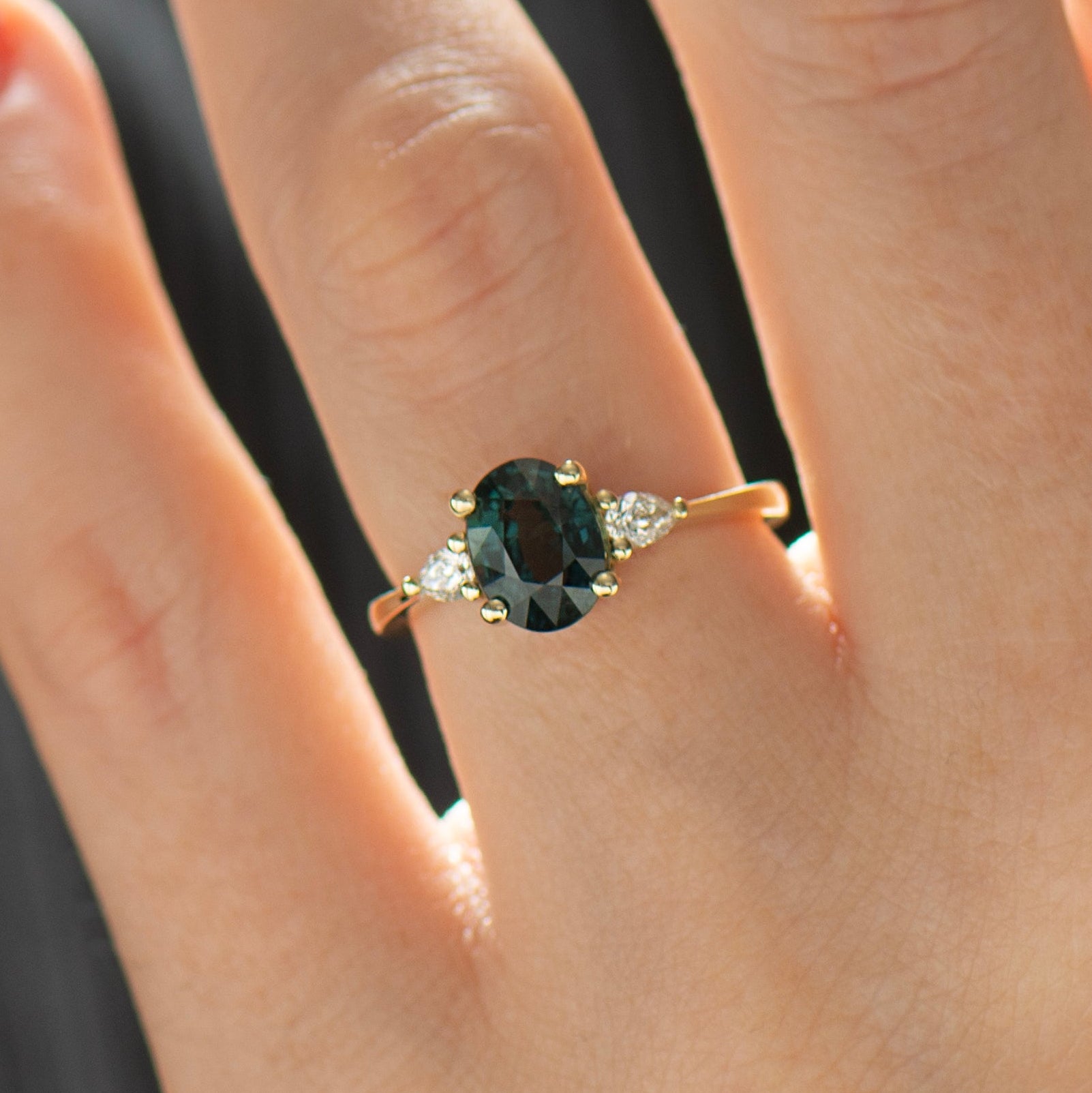2.13 Carat Dark Teal Sapphire Ring - 14K Yellow Gold