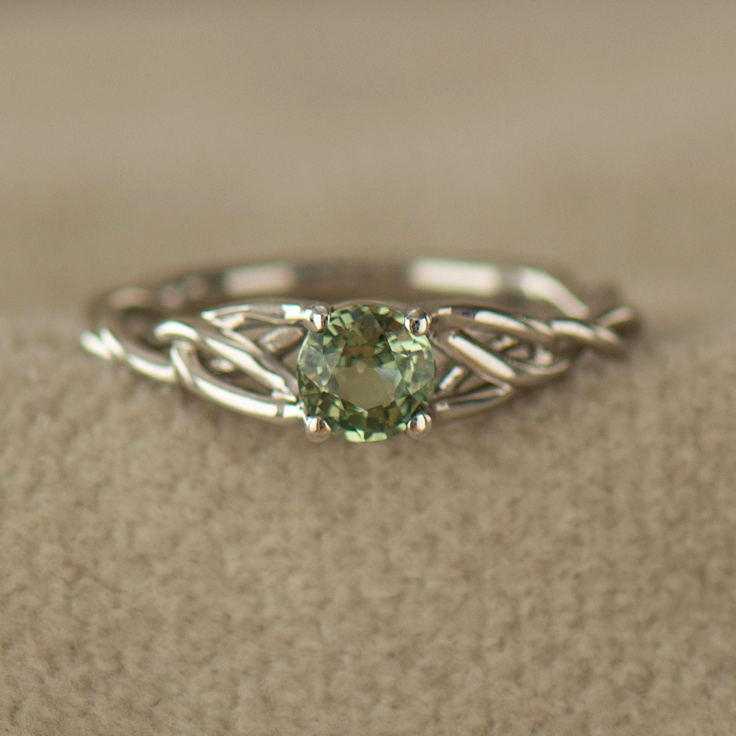 Celtic Mint Green Sapphire Ring