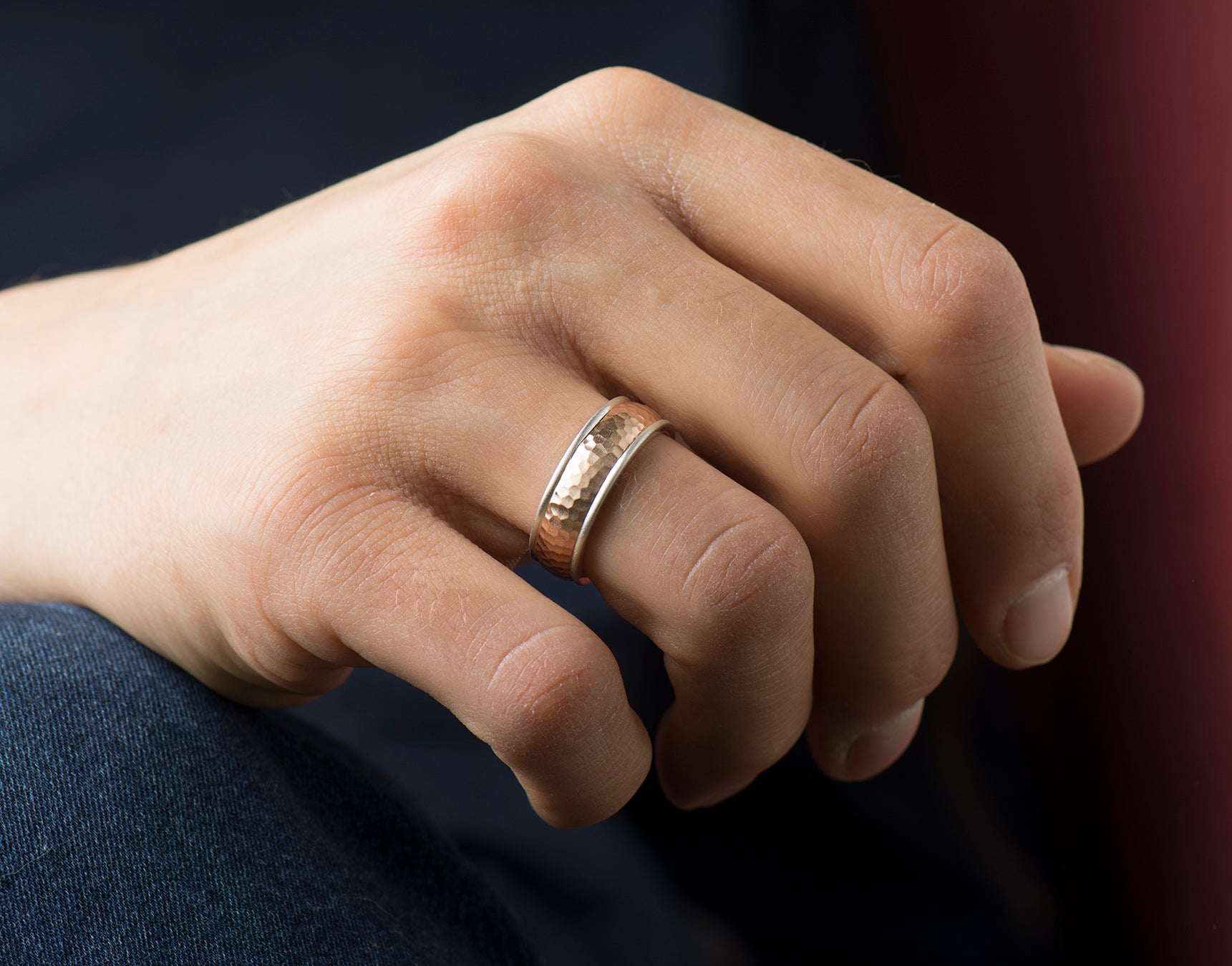 7mm Hammered Two Toned Wedding Band