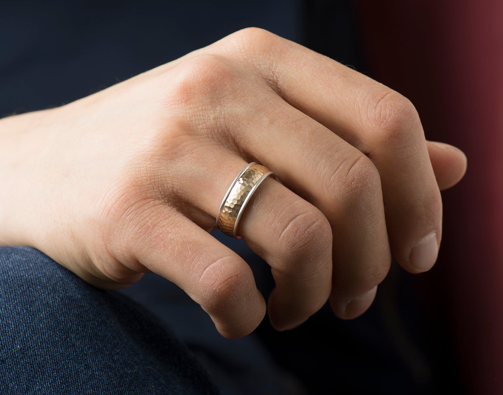 7mm Hammered Two Toned Wedding Band