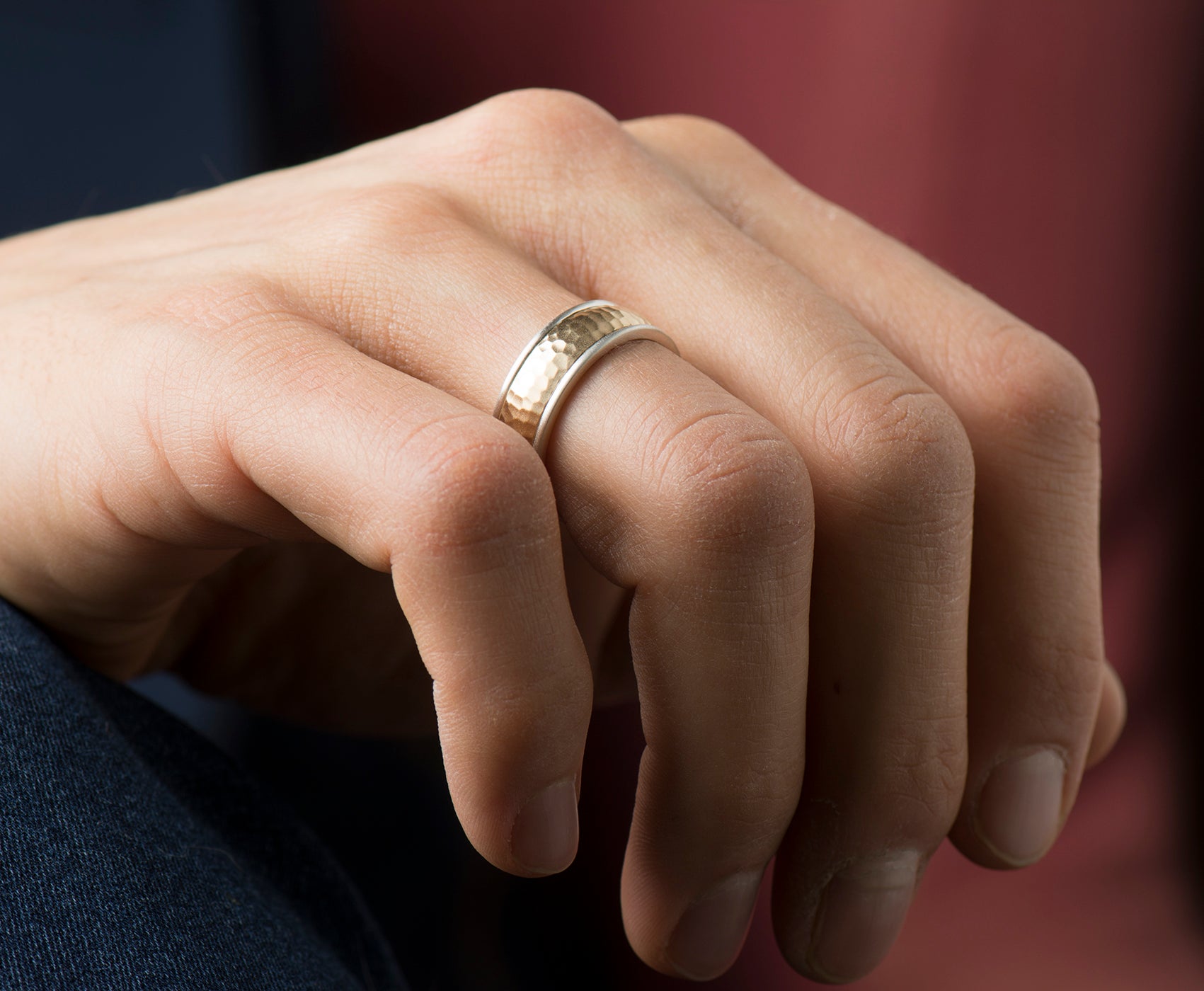 7mm Hammered Two Toned Wedding Band