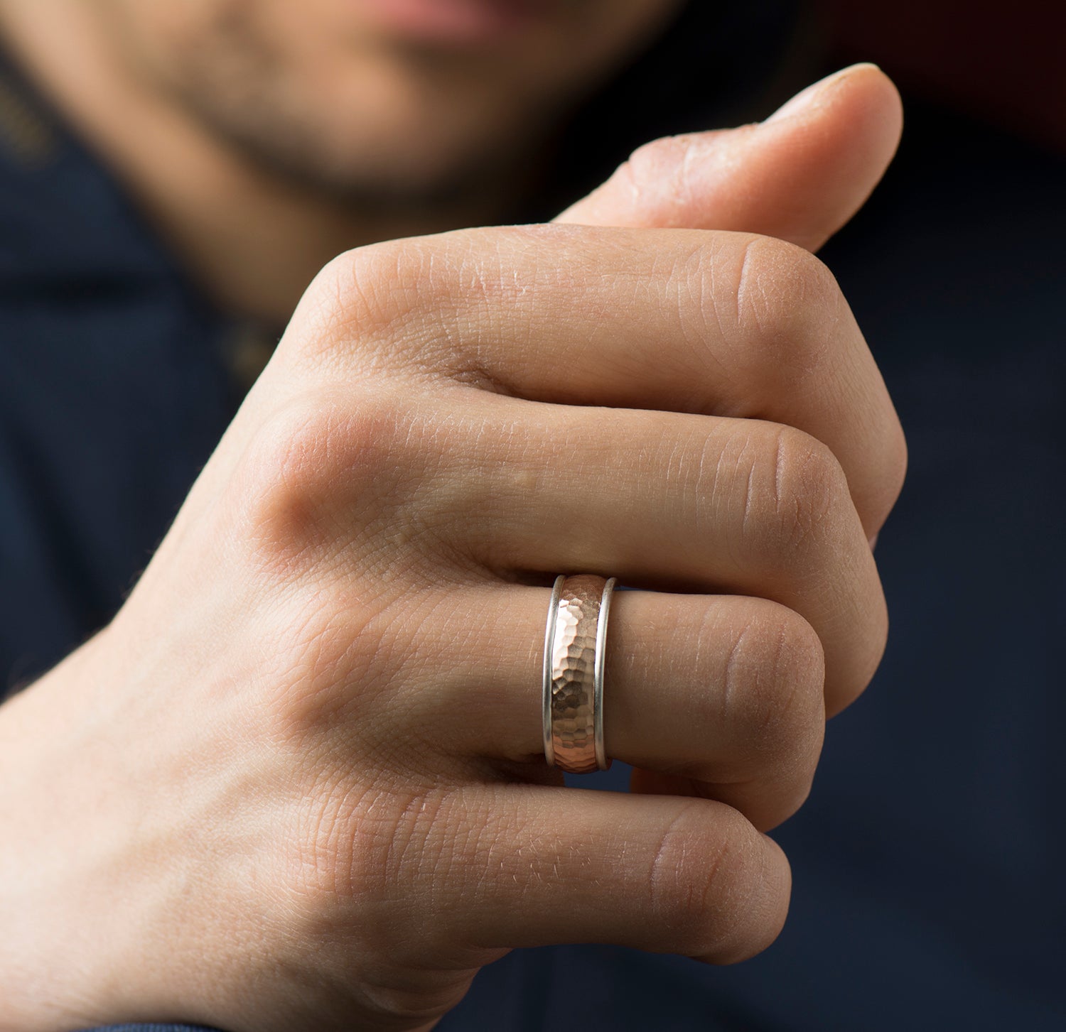 7mm Hammered Two Toned Wedding Band