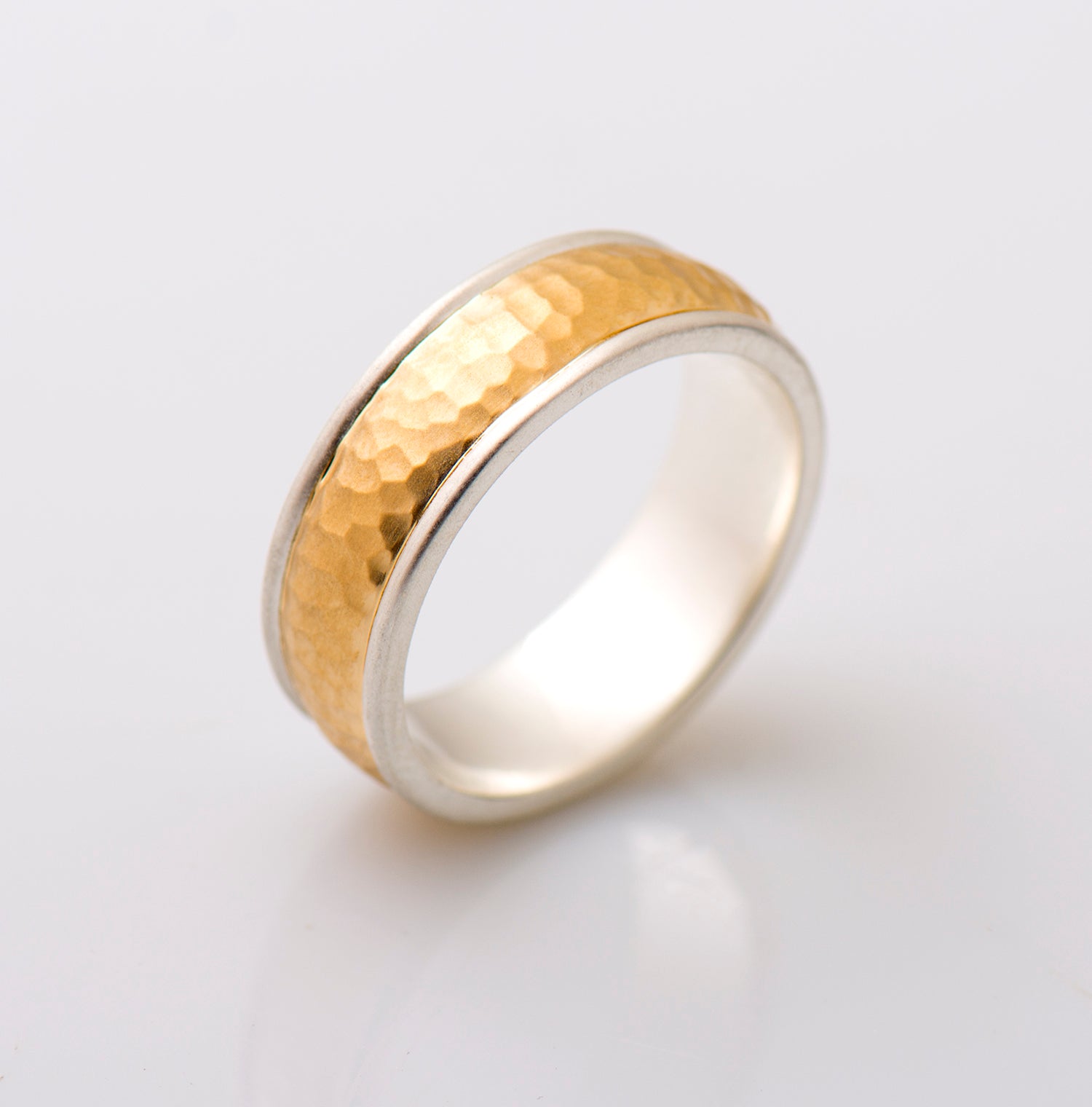 7mm Hammered Two Toned Wedding Band