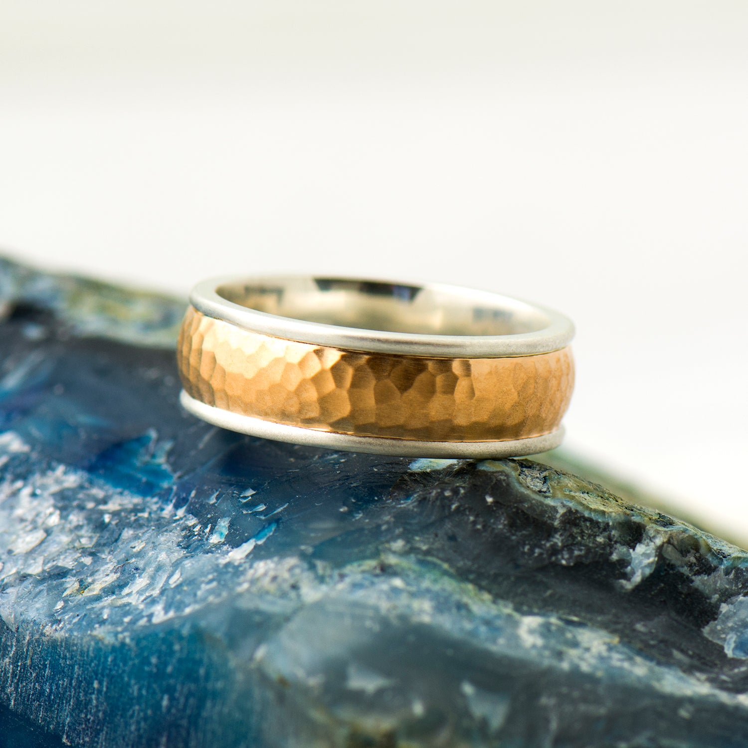 7mm Hammered Two Toned Wedding Band