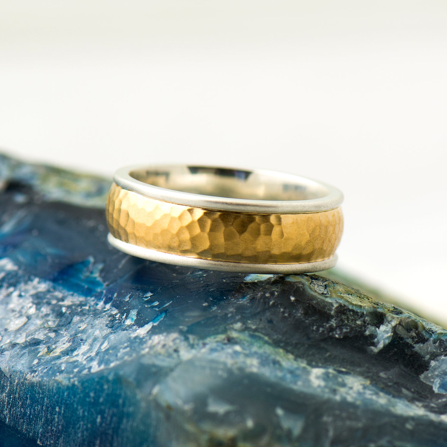 7mm Hammered Two Toned Wedding Band