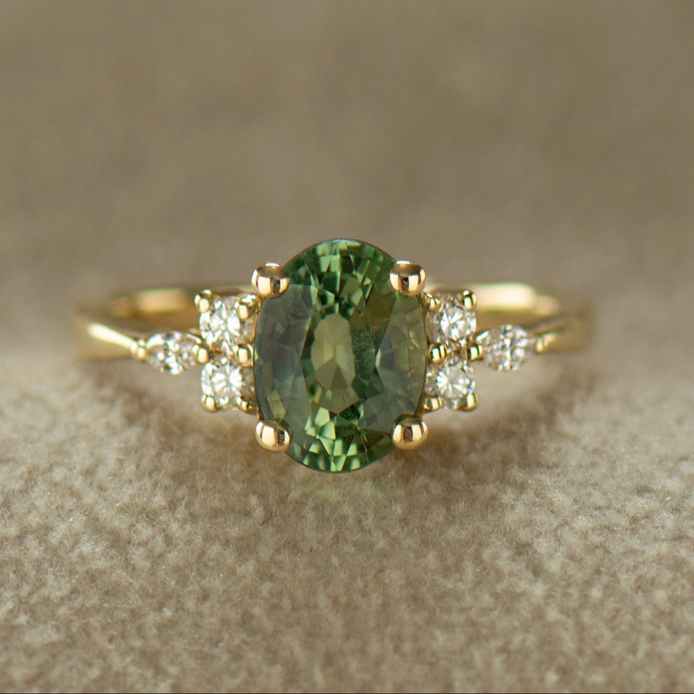 Large Lotus Green Sapphire Engagement Ring