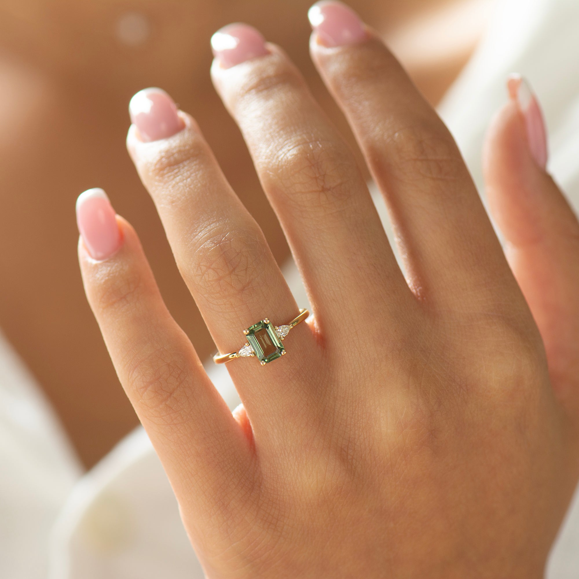 Green Sapphire Engagement Ring - Emerald