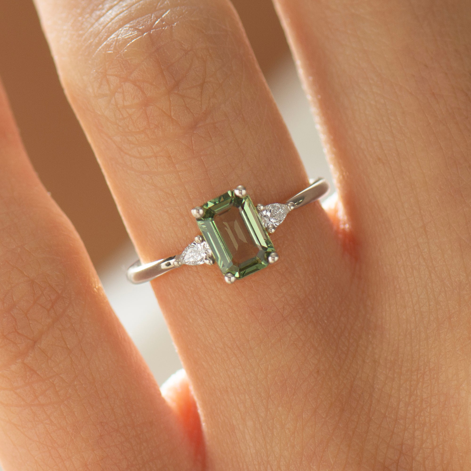 Green Sapphire Engagement Ring - Emerald