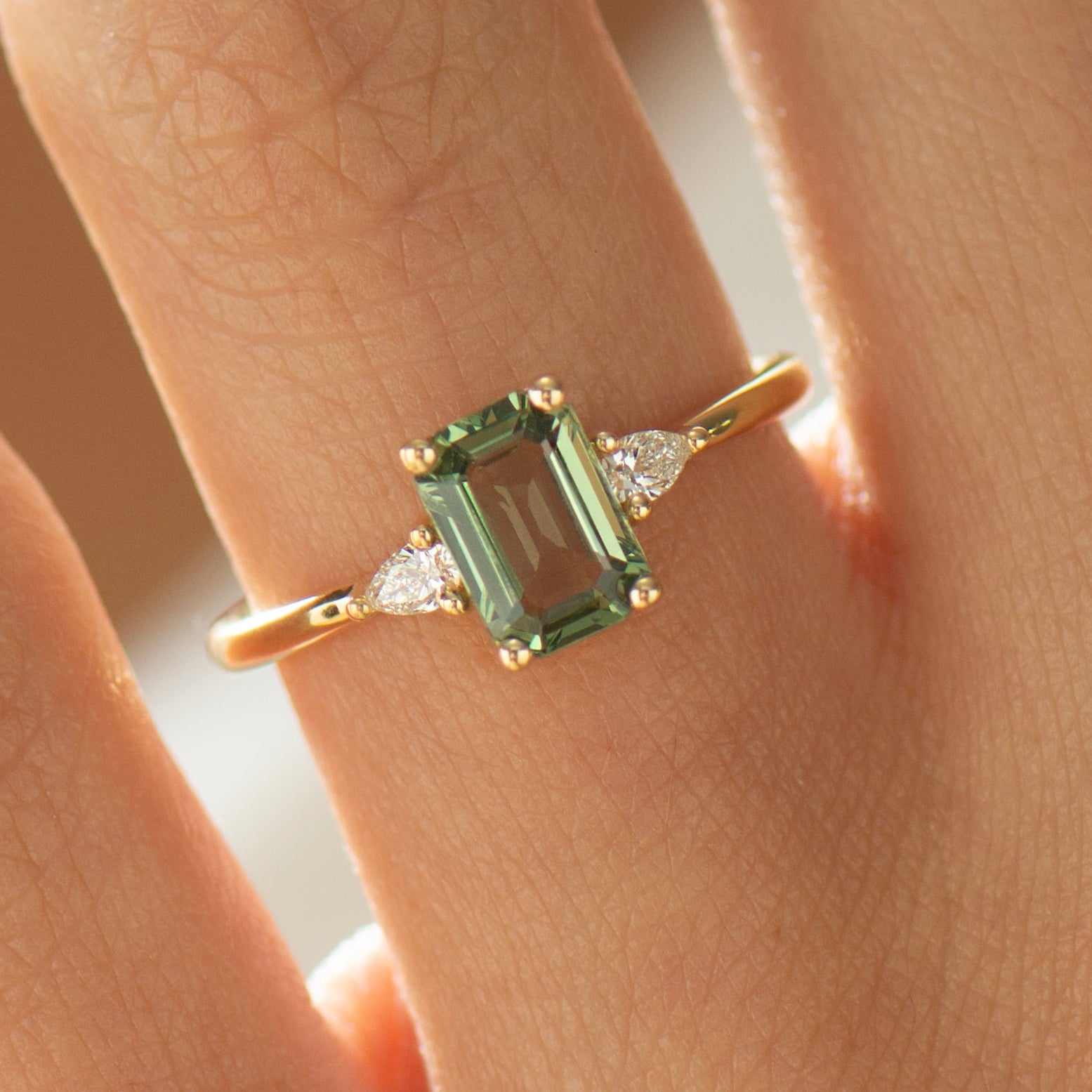 Green Sapphire Engagement Ring - Emerald