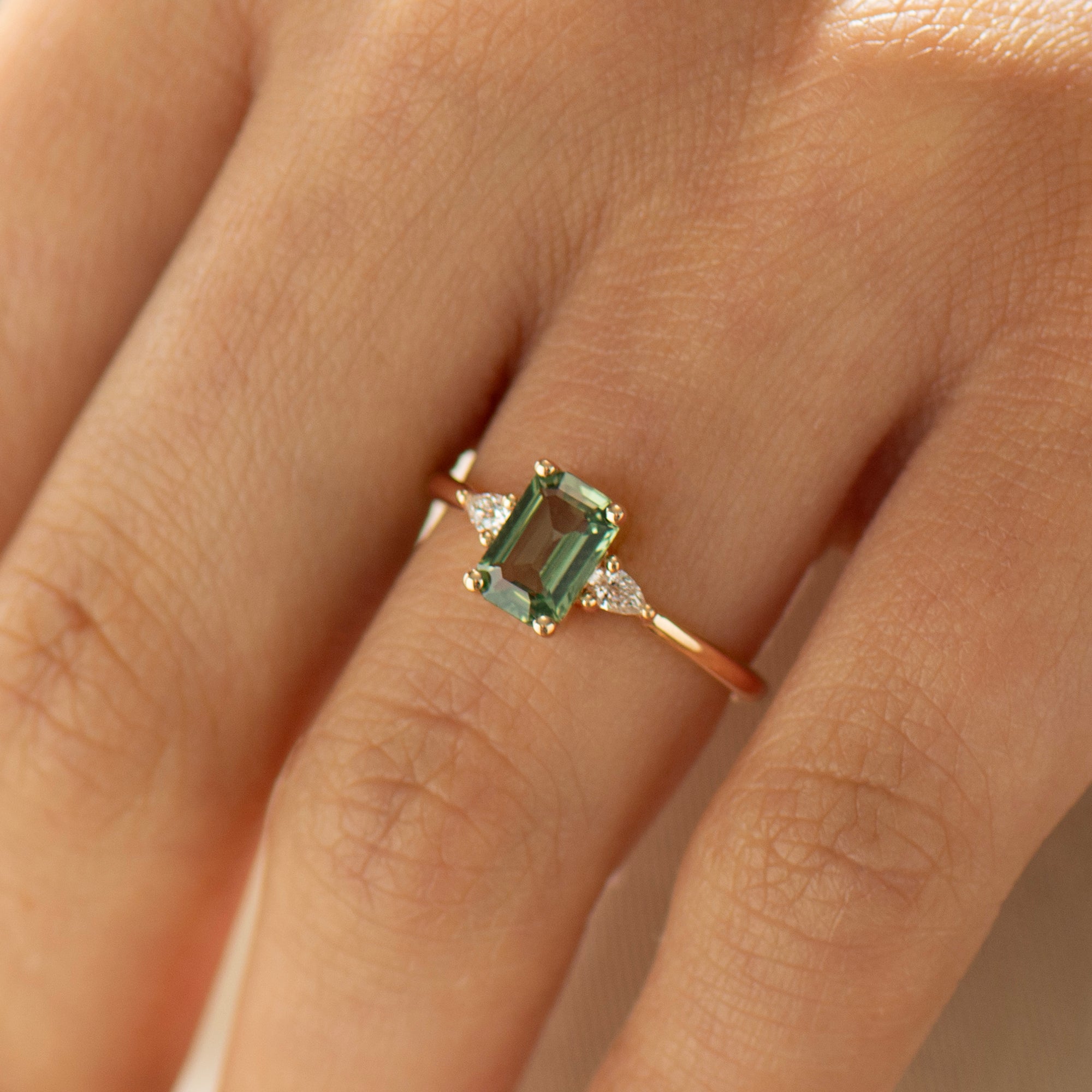 Green Sapphire Engagement Ring - Emerald