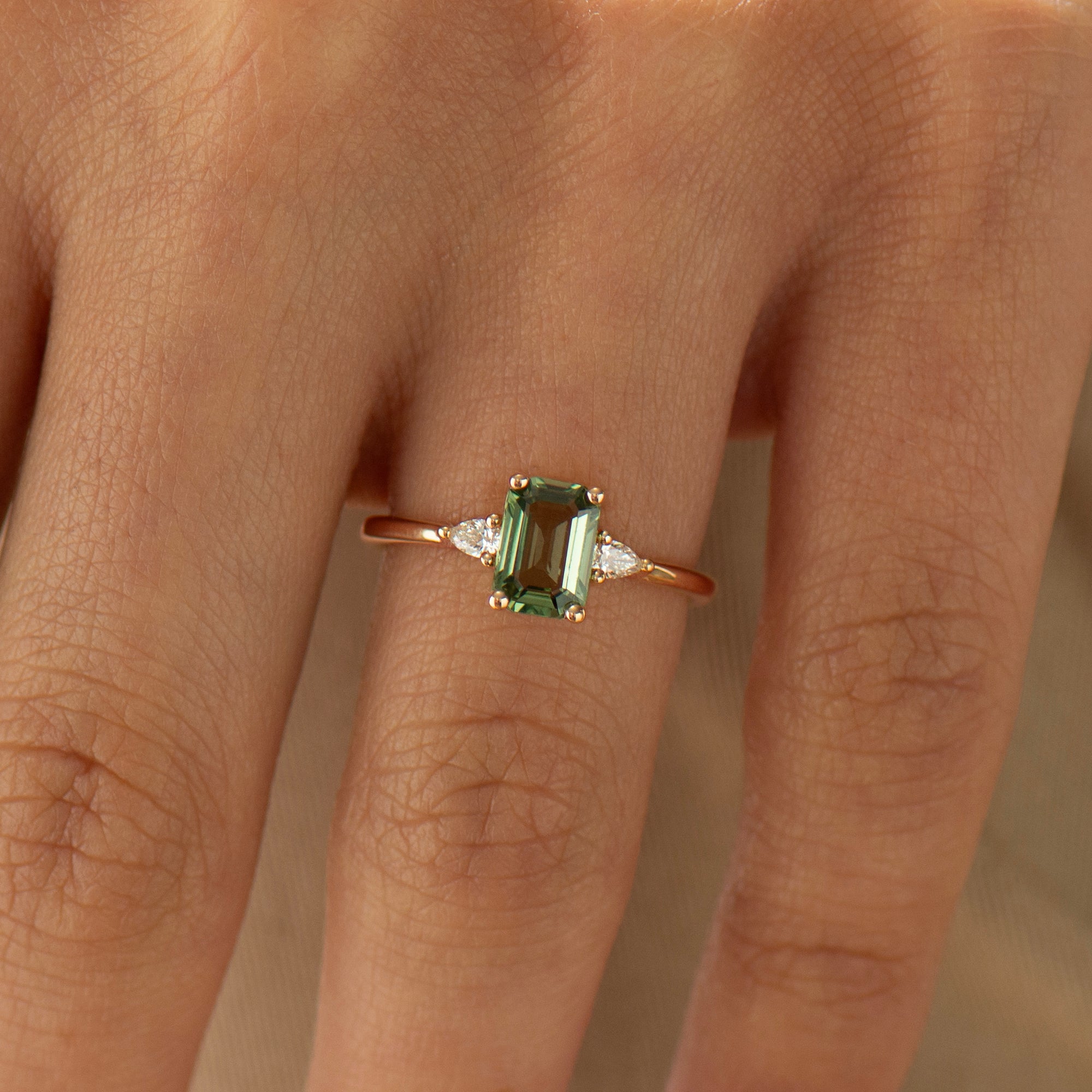Green Sapphire Engagement Ring - Emerald