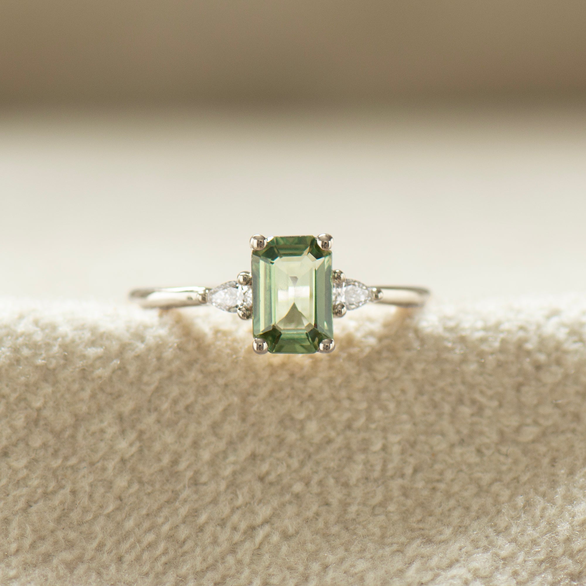 Green Sapphire Engagement Ring - Emerald