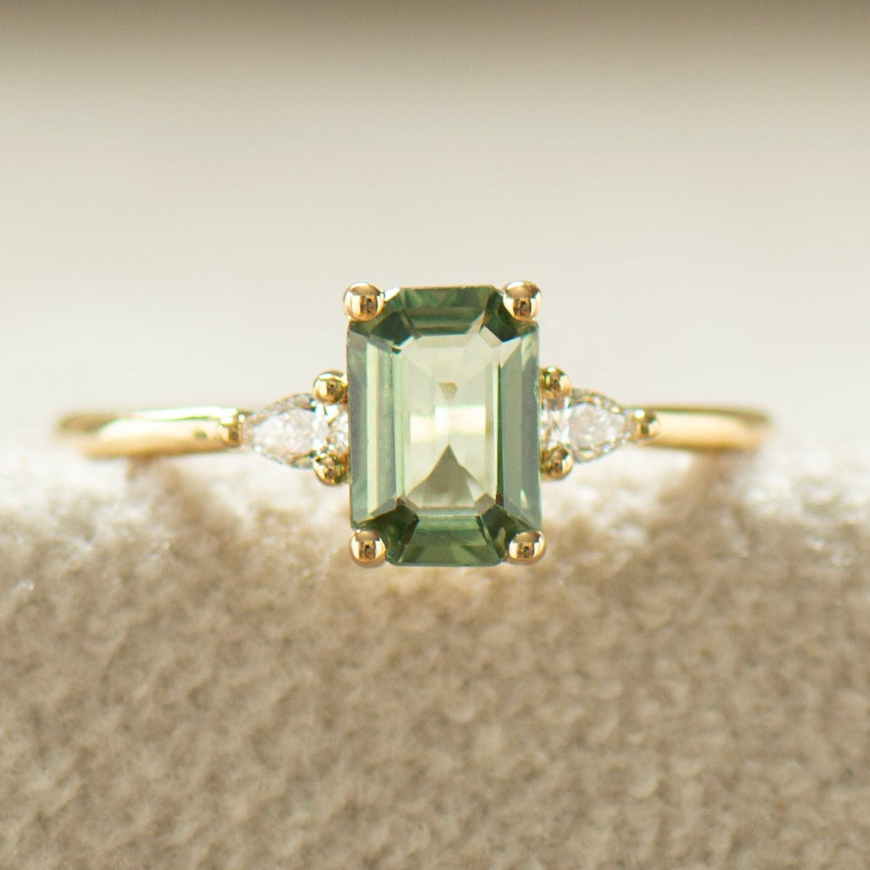 Green Sapphire Engagement Ring - Emerald