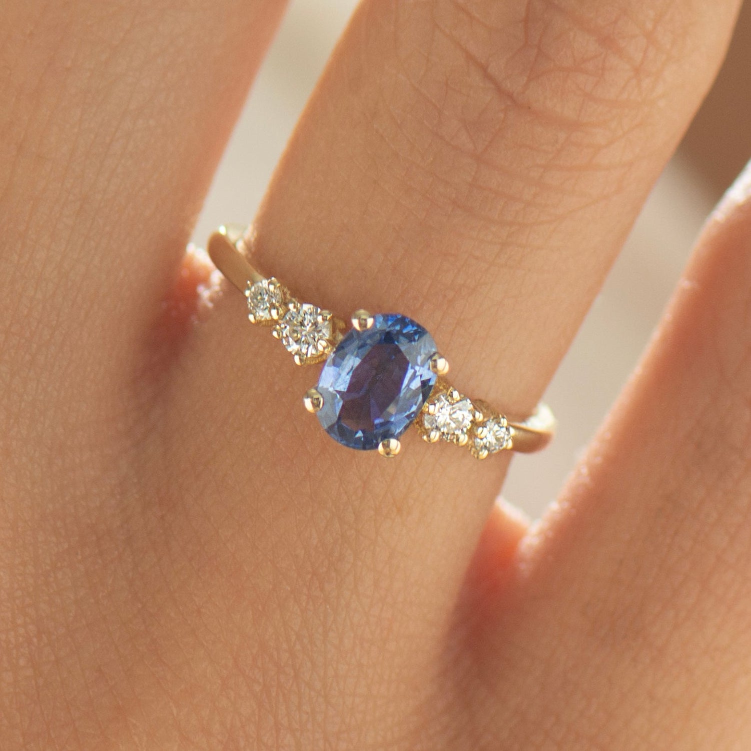 Large Bright Blue Sapphire Engagement Ring