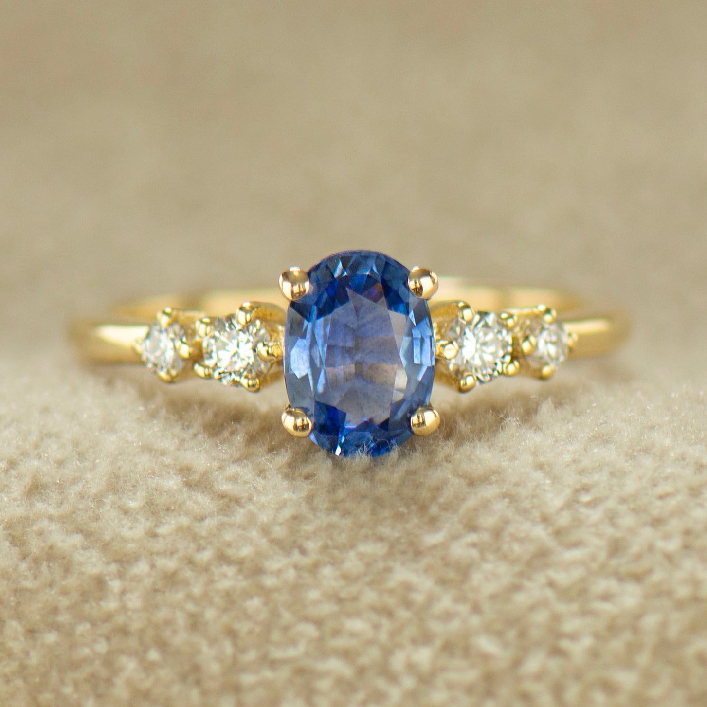 Large Bright Blue Sapphire Engagement Ring