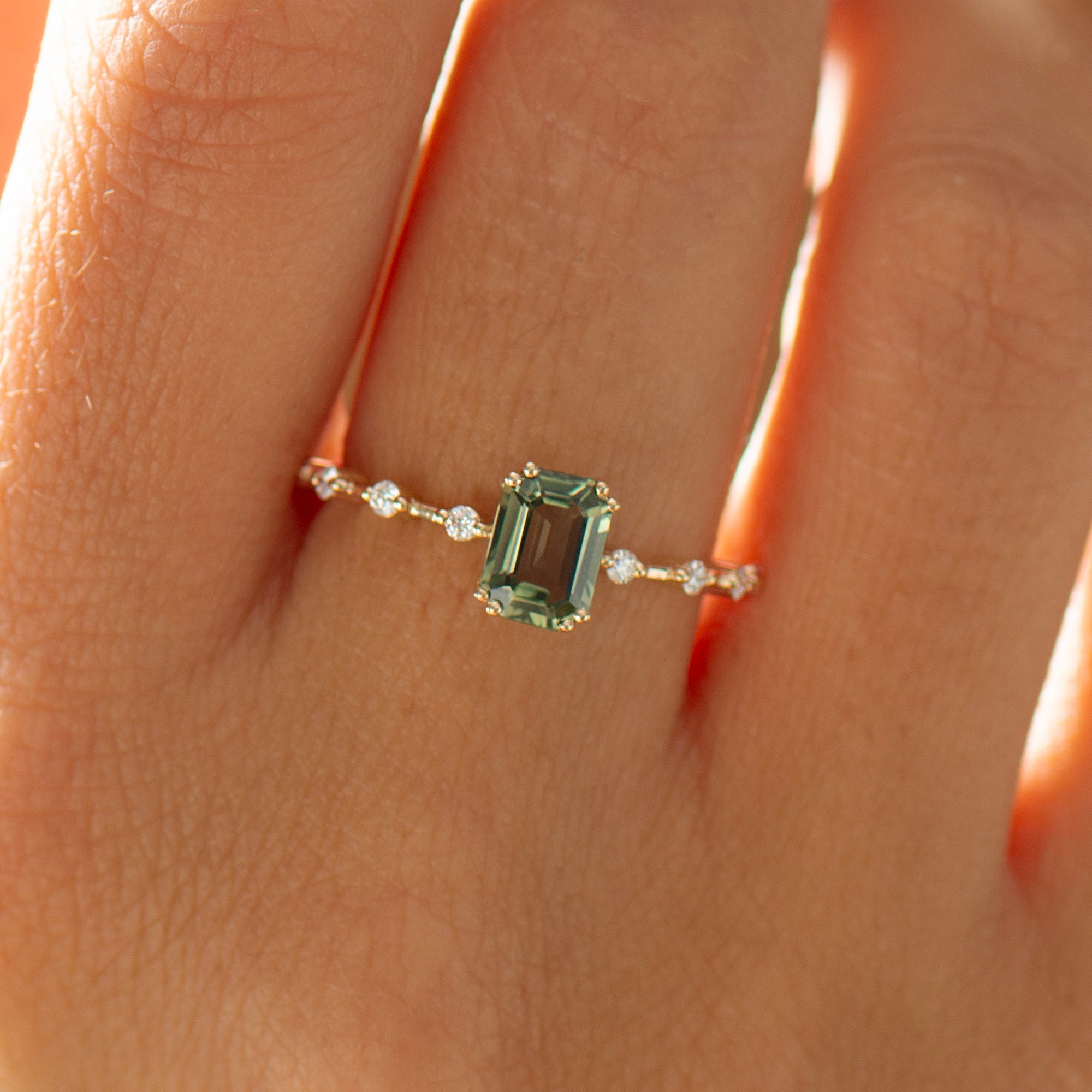 Unique Green Sapphire Engagement Ring - Emerald