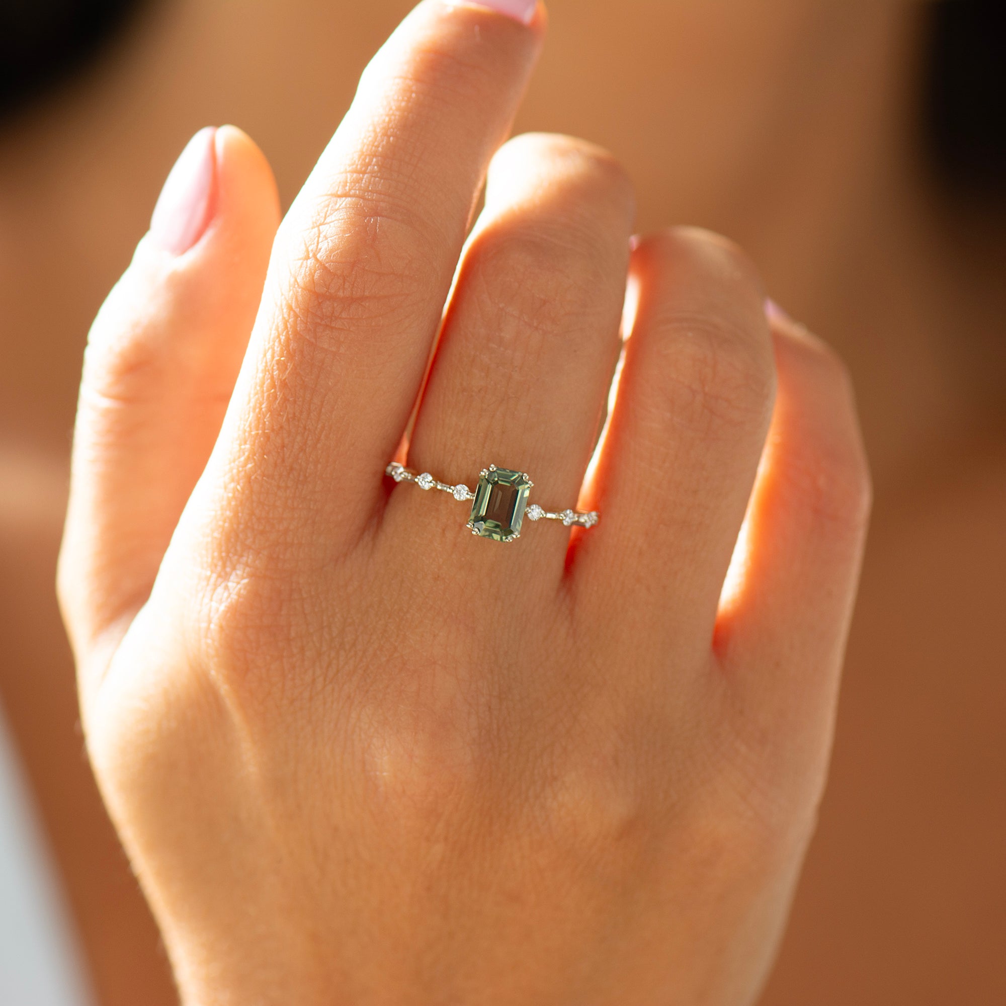 Unique Green Sapphire Engagement Ring - Emerald
