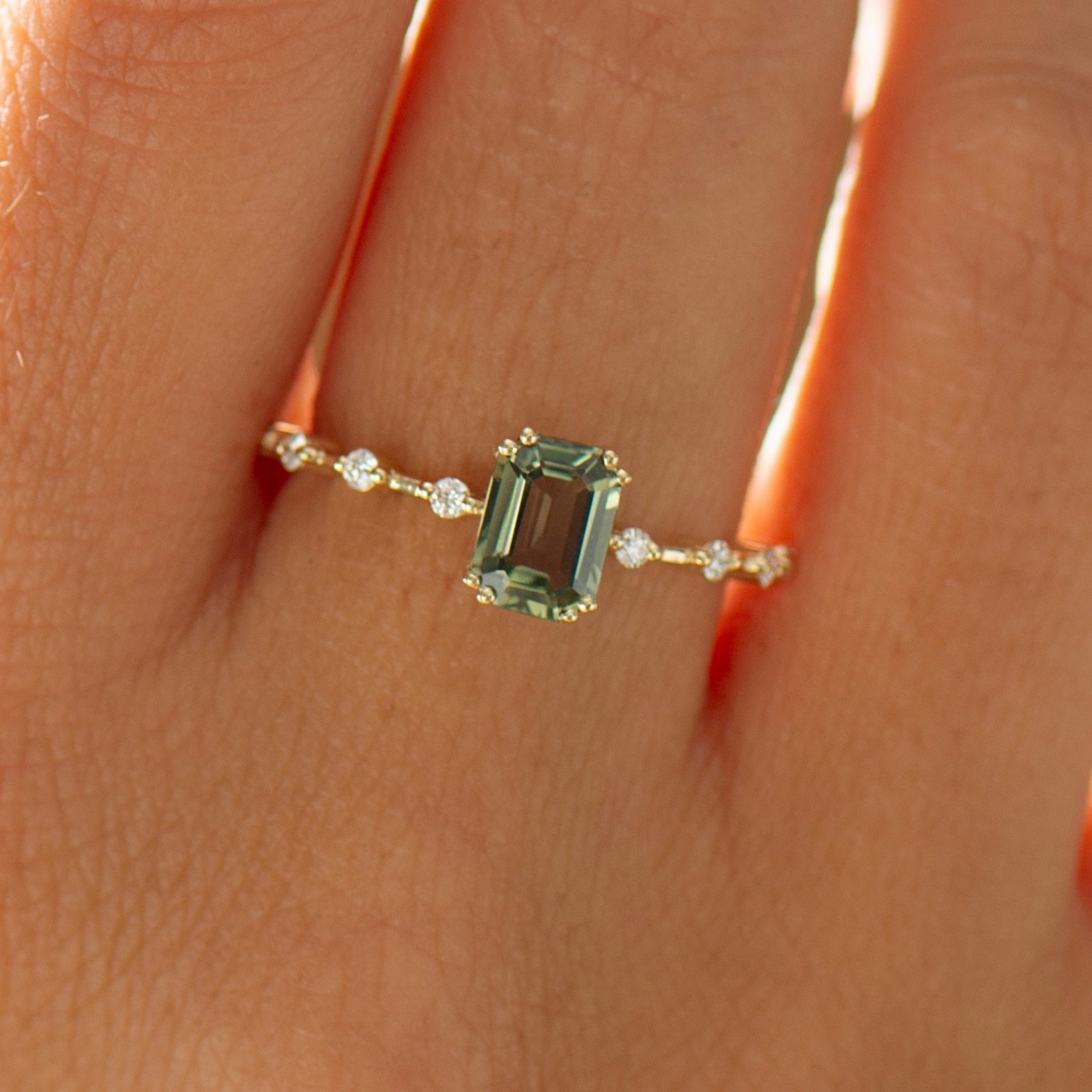 Unique Green Sapphire Engagement Ring - Emerald