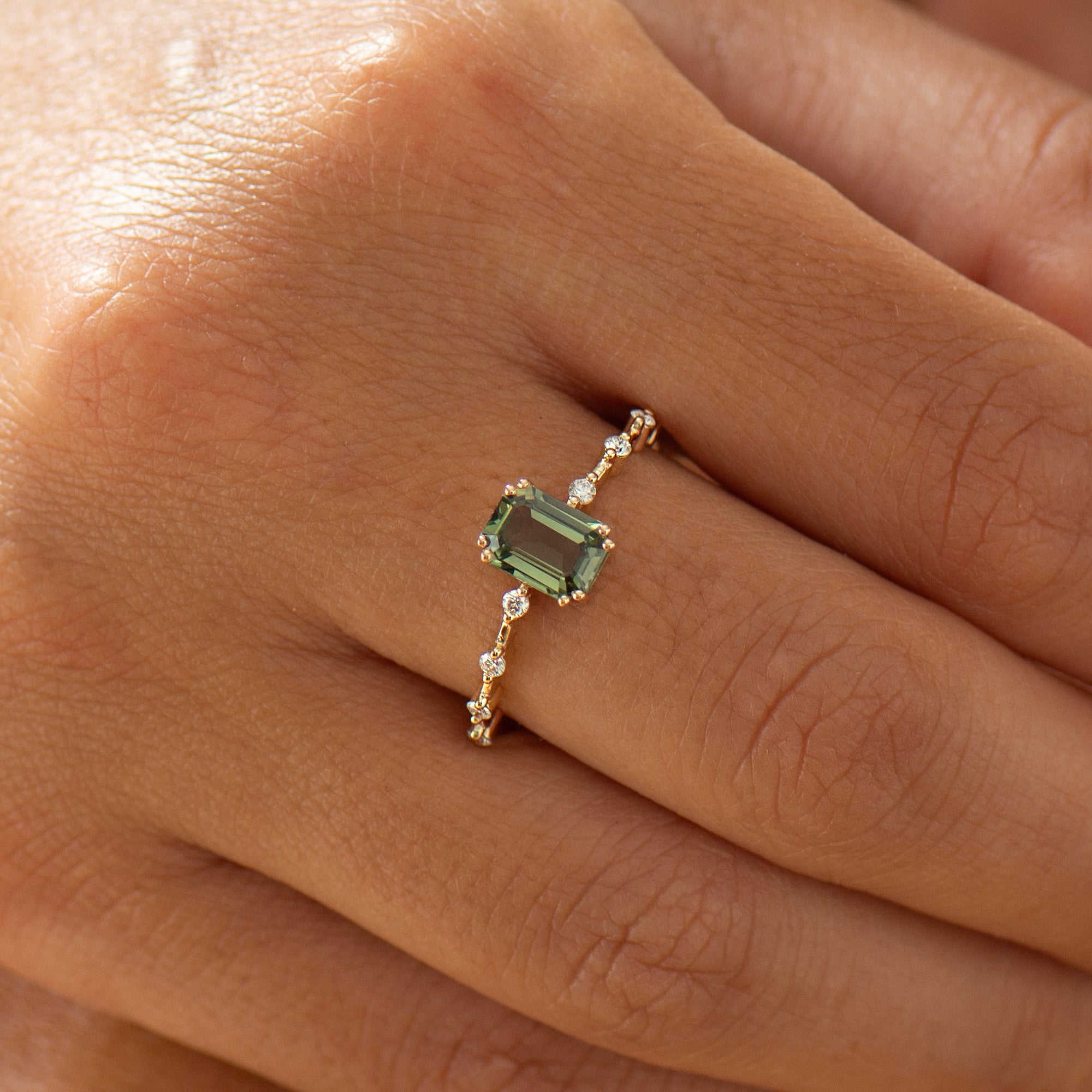 Unique Green Sapphire Engagement Ring - Emerald